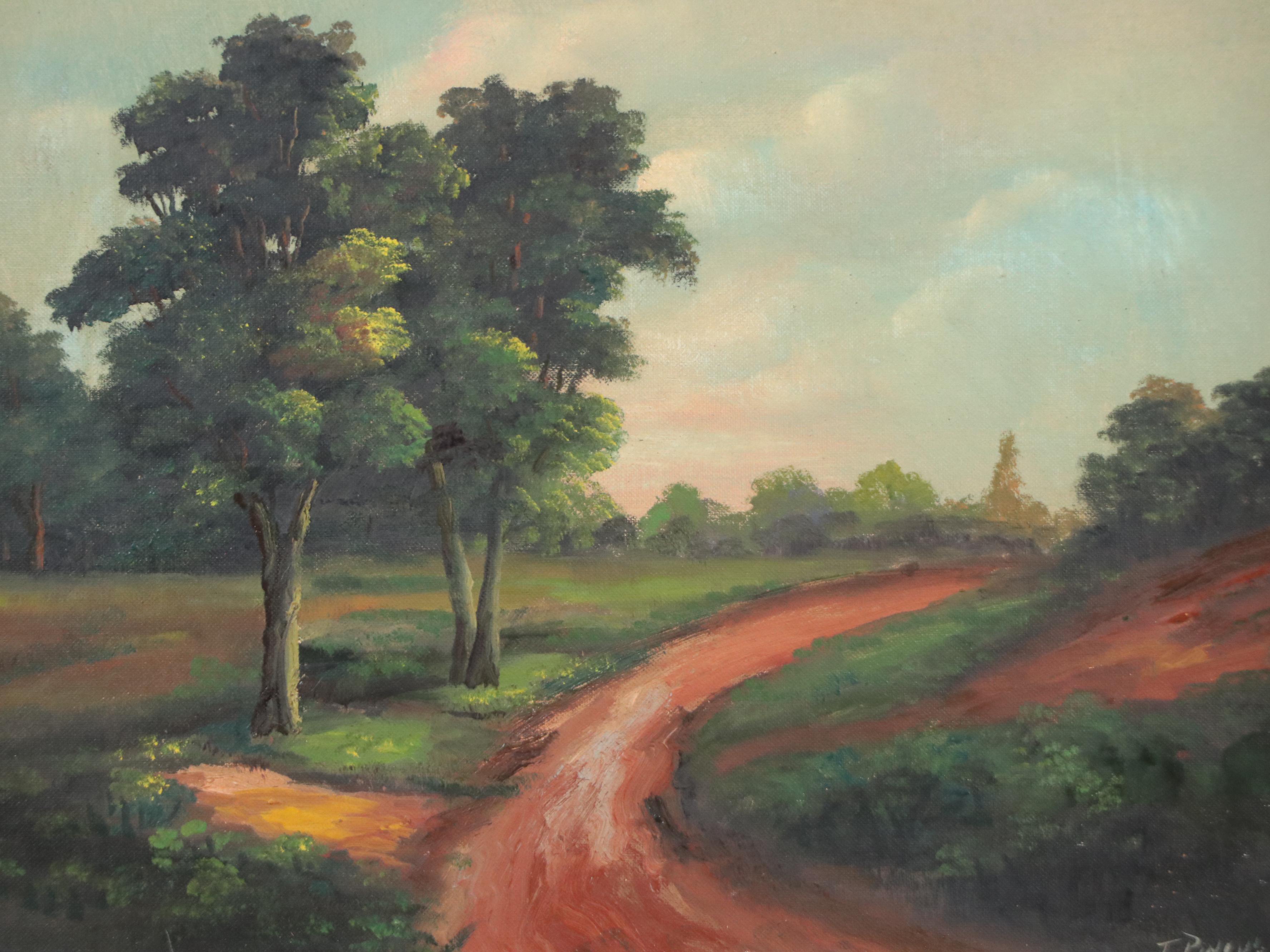 T. Pincus Landscape Oil Painting of Rural Road, 20th Century