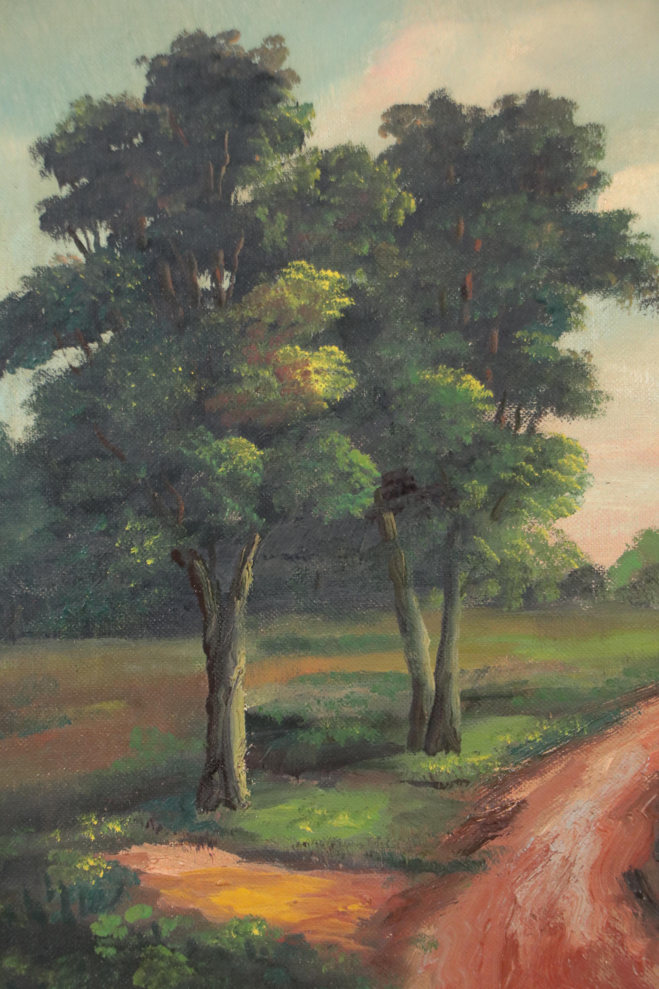 T. Pincus Landscape Oil Painting of Rural Road, 20th Century