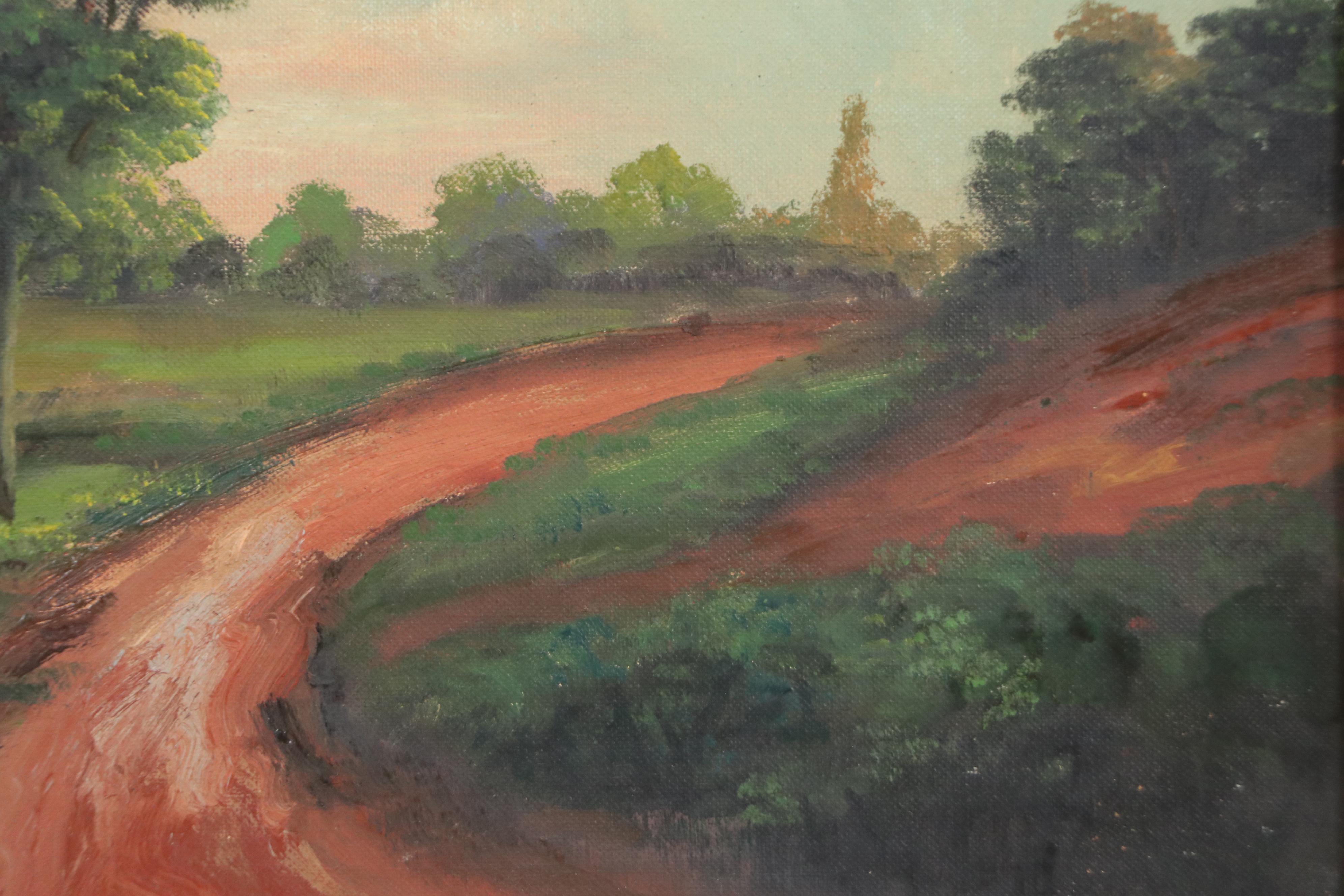 T. Pincus Landscape Oil Painting of Rural Road, 20th Century