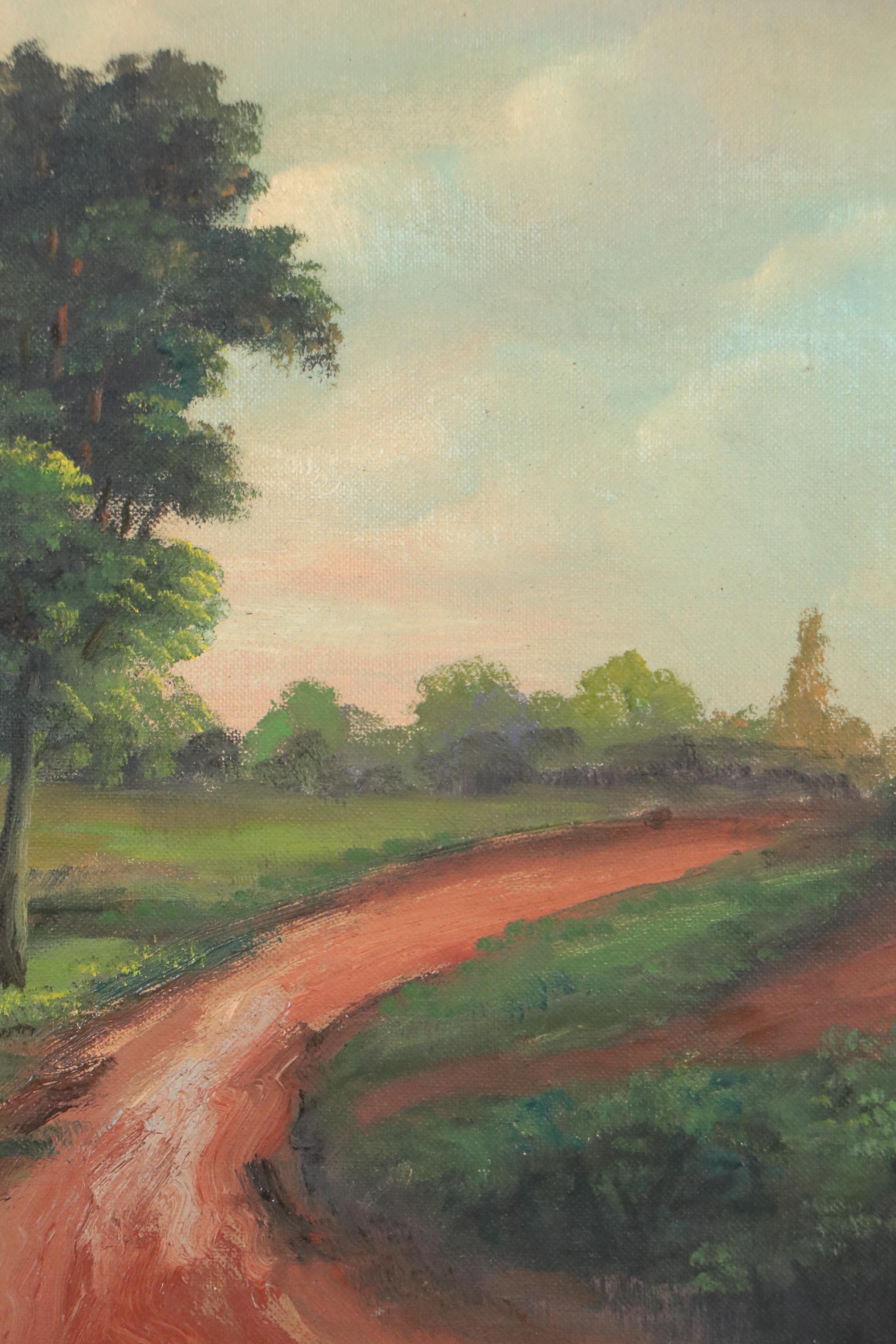 T. Pincus Landscape Oil Painting of Rural Road, 20th Century