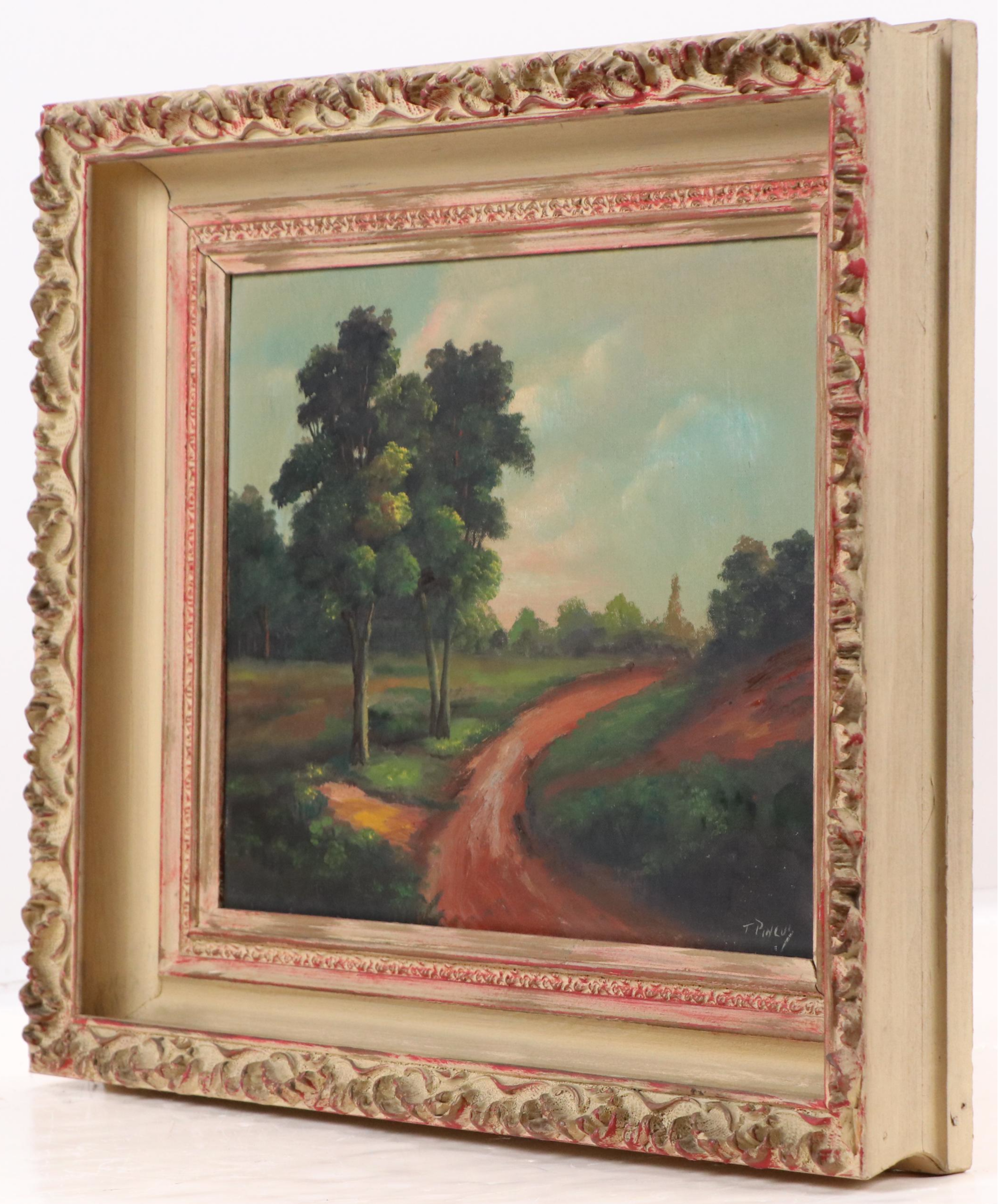 T. Pincus Landscape Oil Painting of Rural Road, 20th Century
