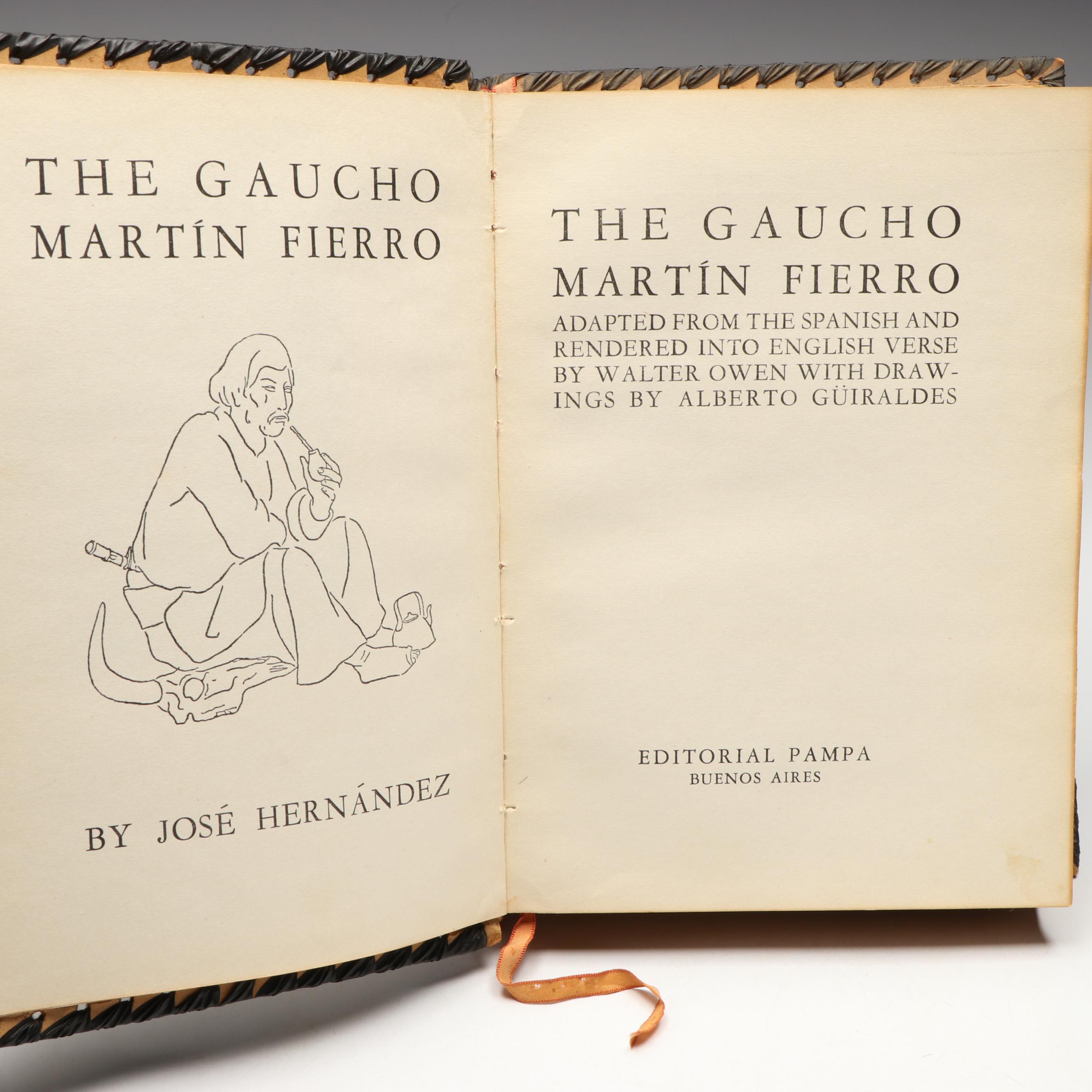 Calf Bound "The Gaucho Martín Fierro" by José Hernández with Wooden Book Stand