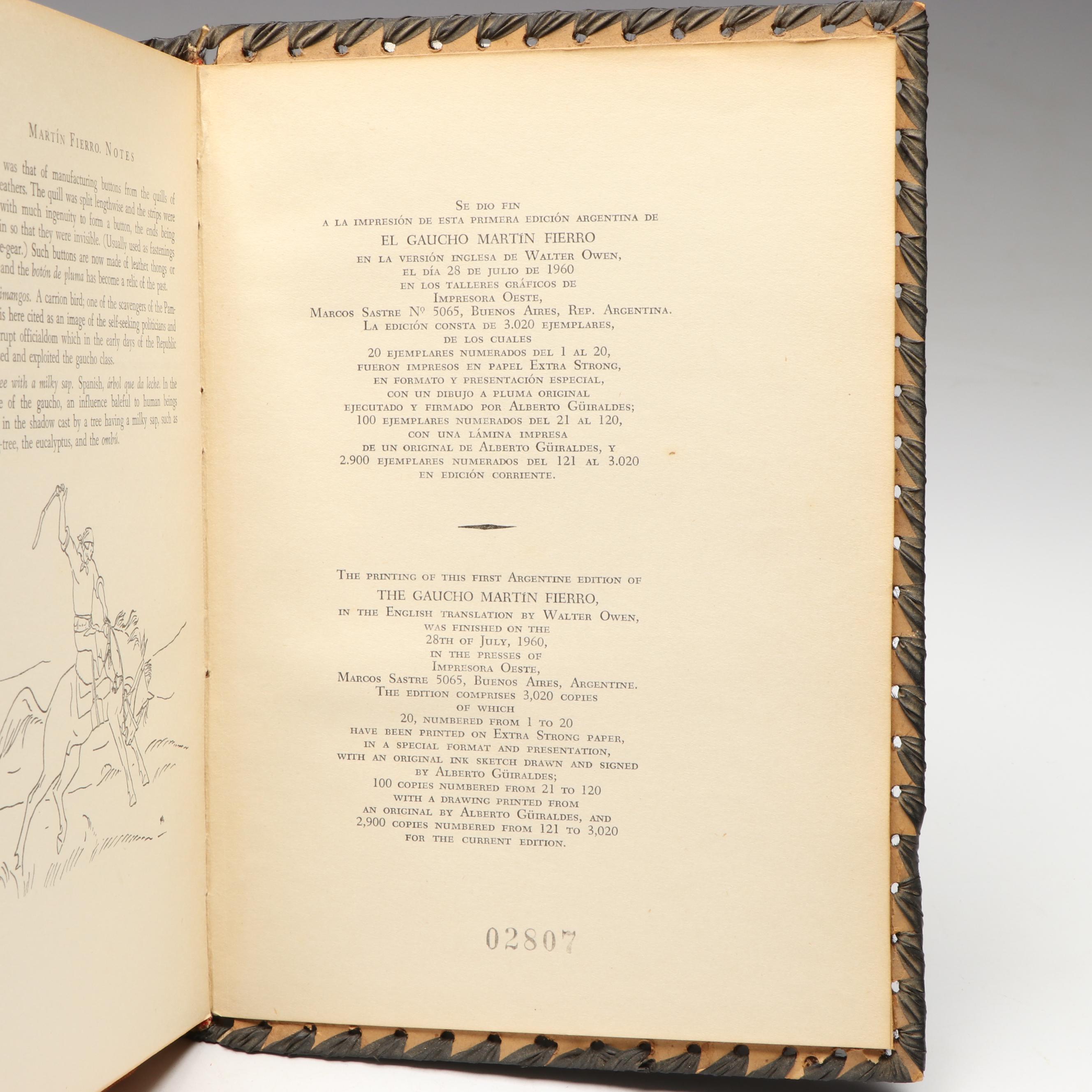 Calf Bound "The Gaucho Martín Fierro" by José Hernández with Wooden Book Stand