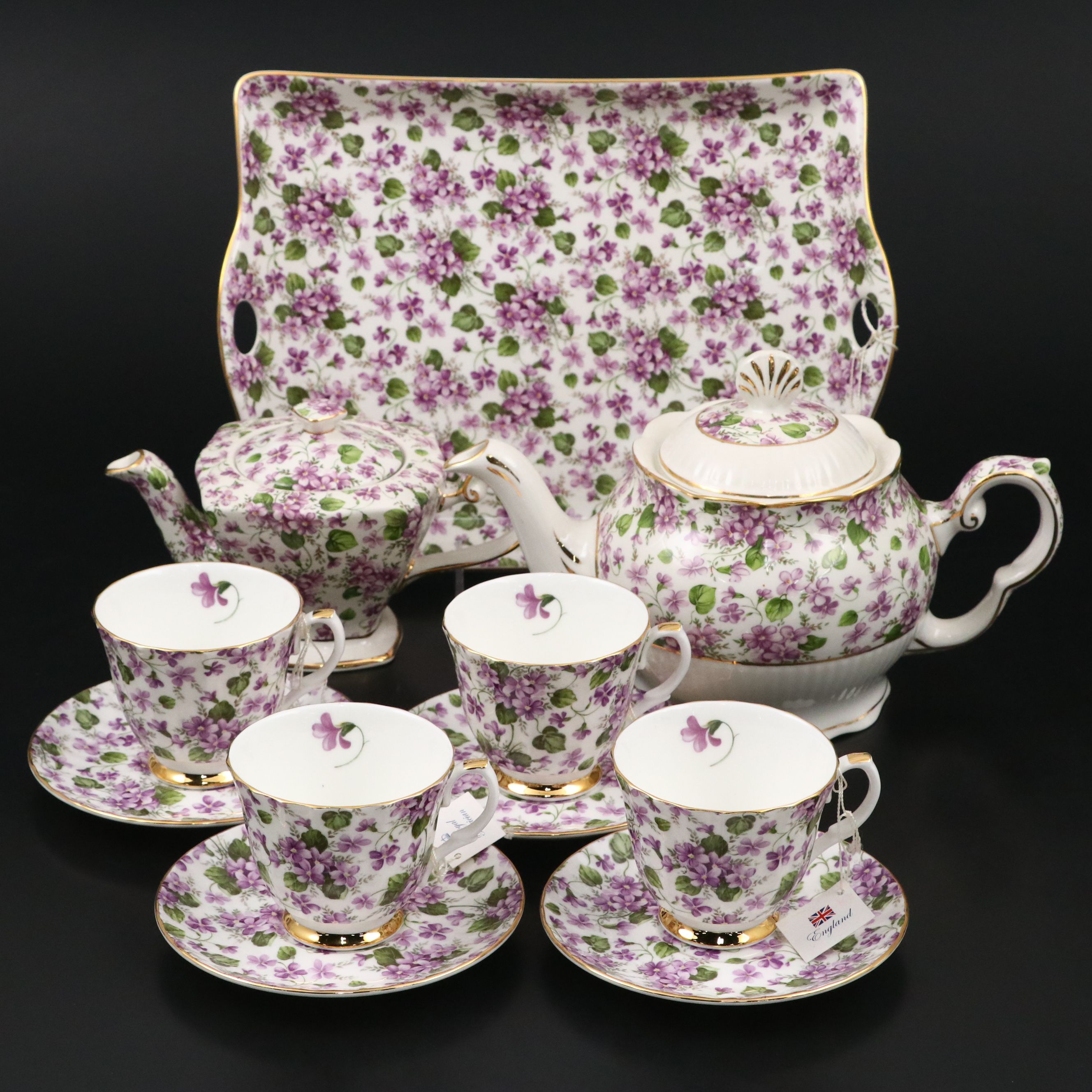 Royal Patrician with Crown Dorset Violet Chintz Pattern Tea Set