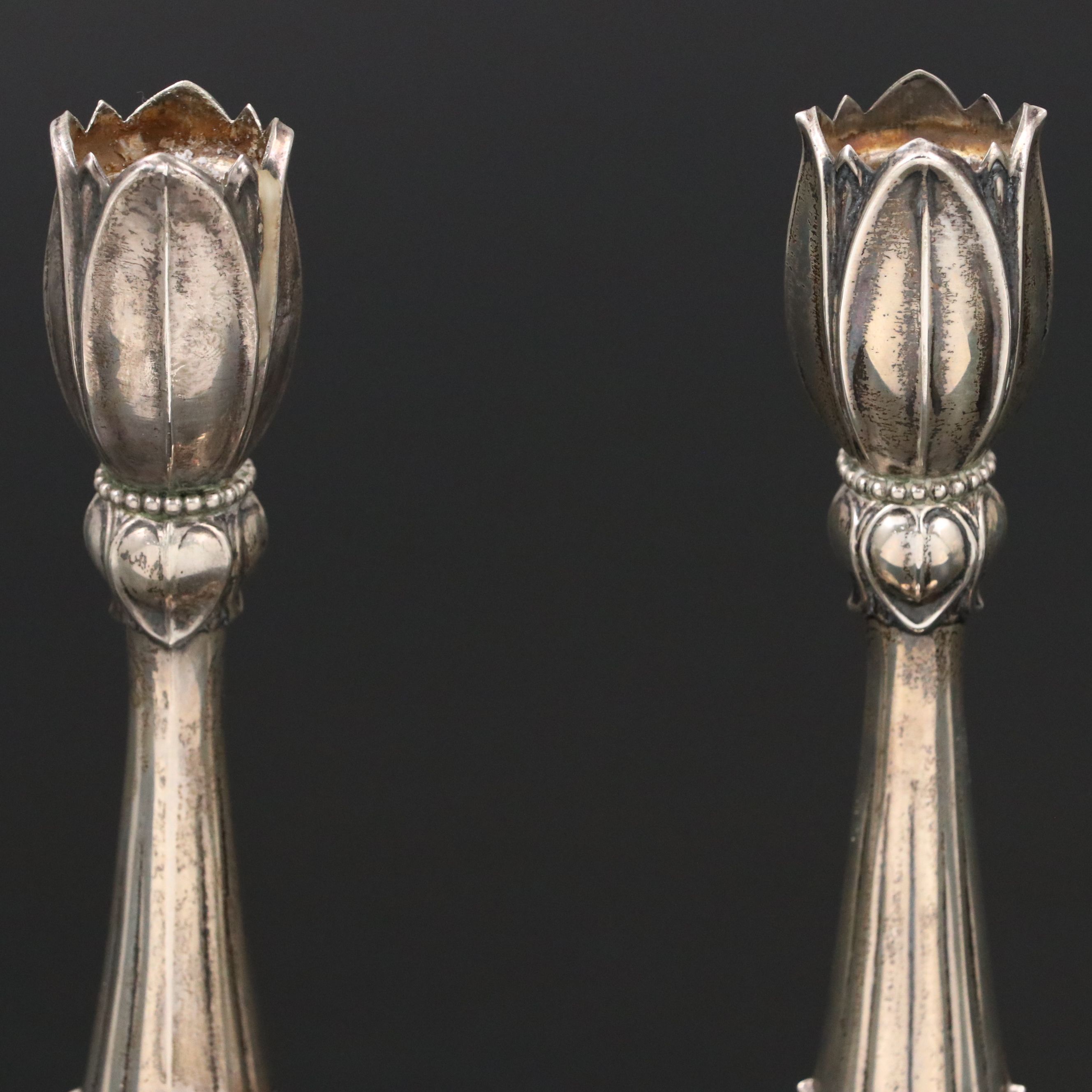 Pair of Fisher Tulip Form Weighted Sterling Silver Candlesticks