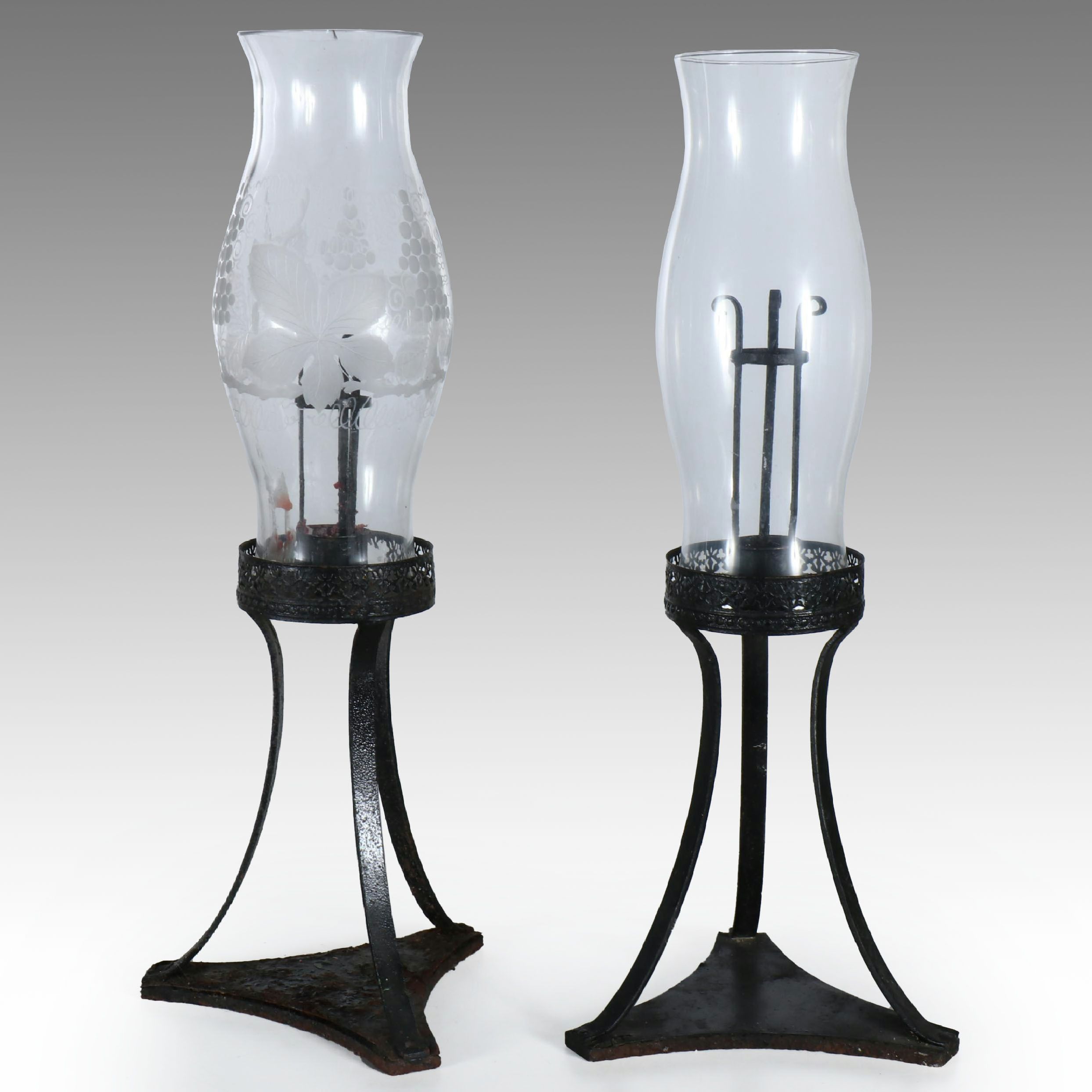 Wrought Iron and Glass Hurricane Candle Holders