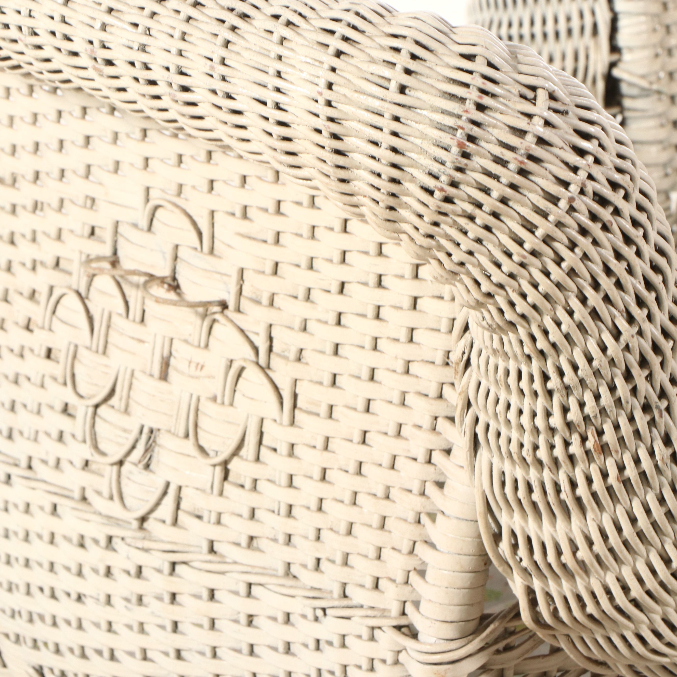 Painted Wicker Baby Carriage with Doll, 1920s