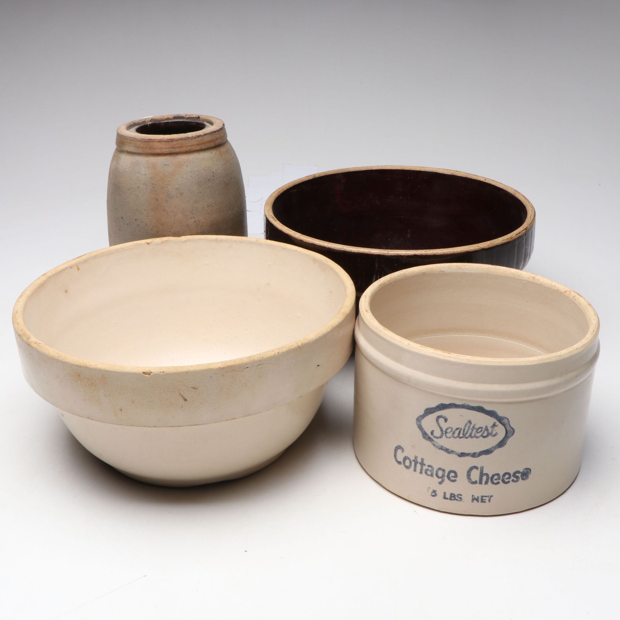 Stoneware Advertising Sealtest Cottage Cheese and Wax Seal Crocks with Bowls