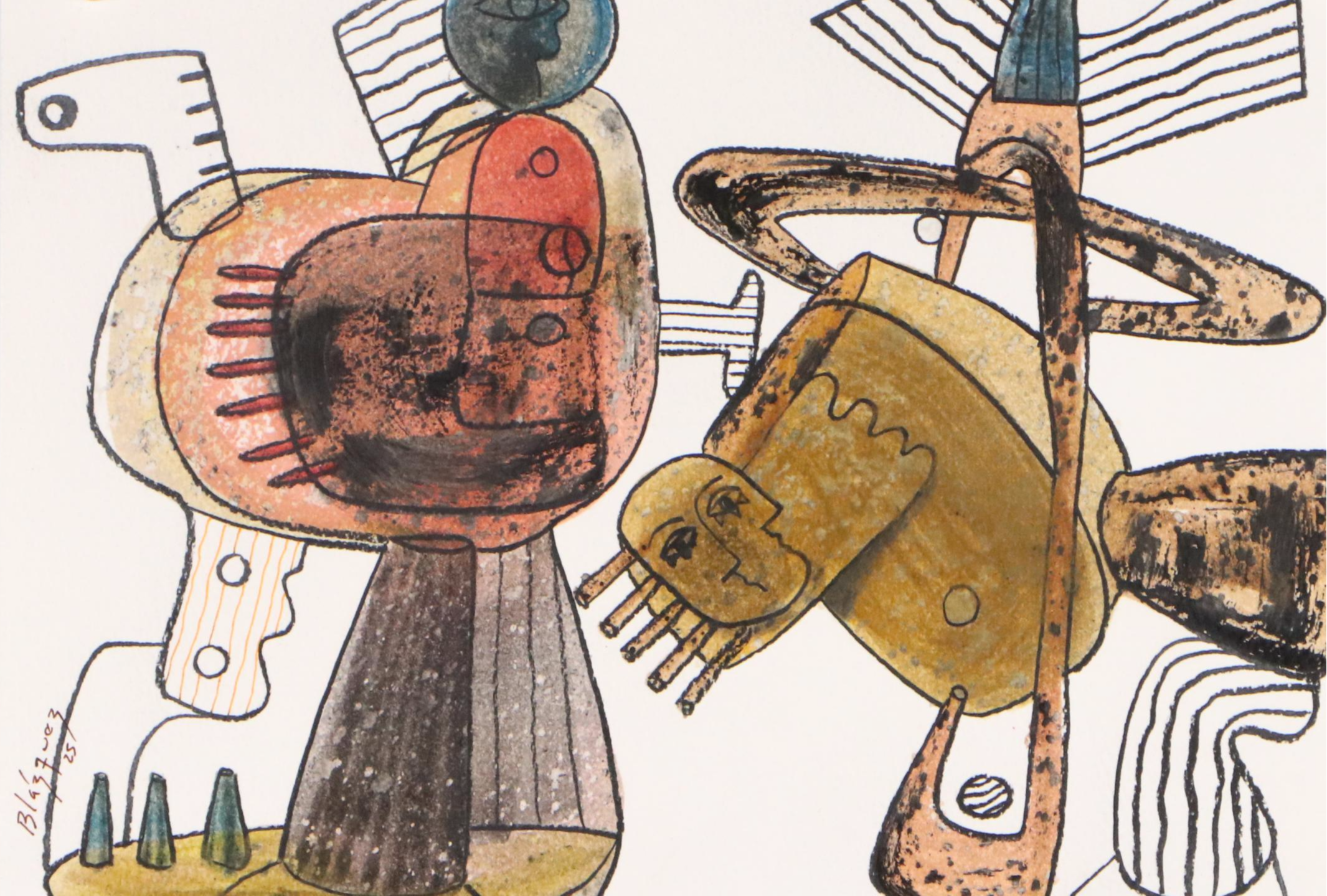 Michel Blázquez Surrealist Mixed Media Painting "Untitled," 2025