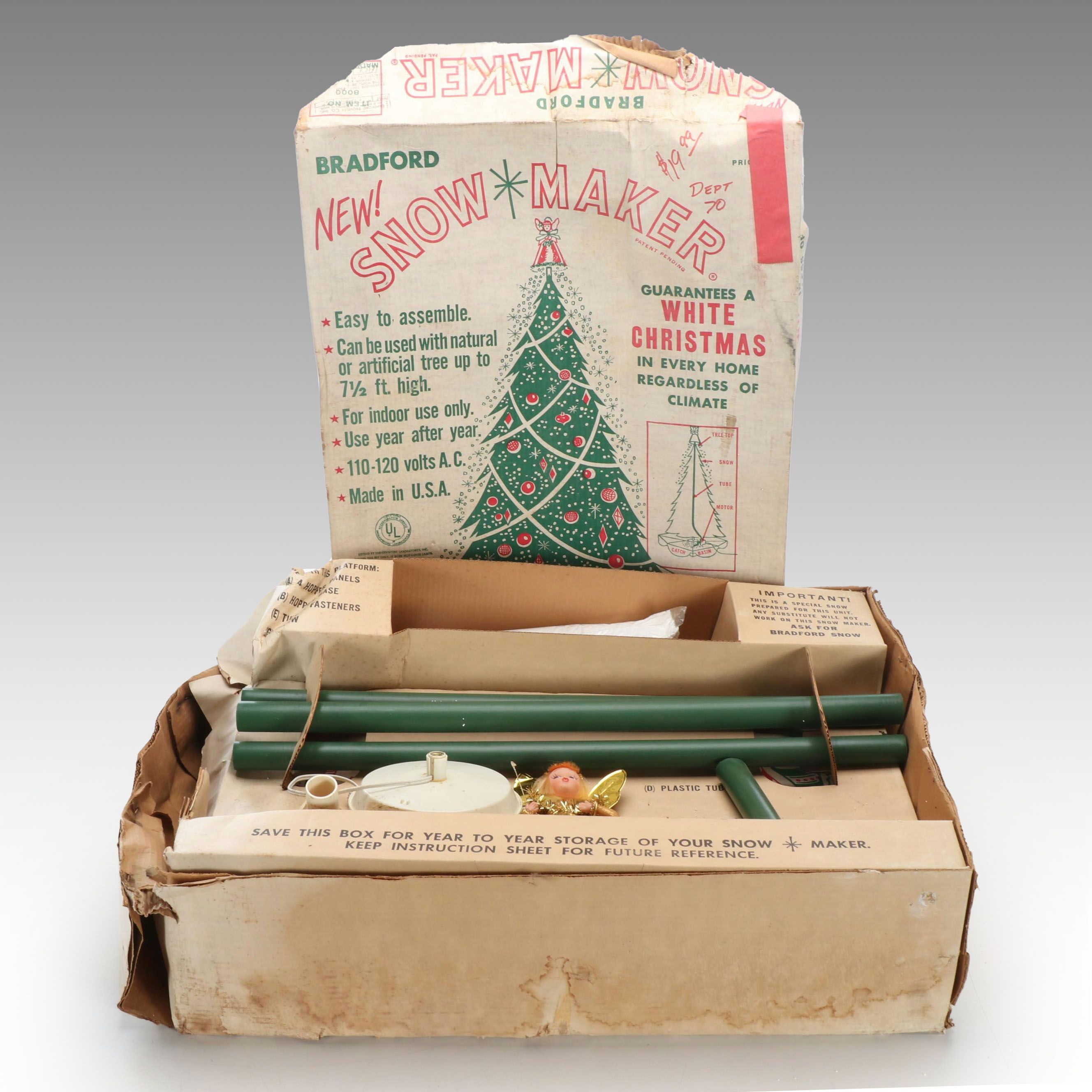 Bradford Artificial Snow Maker and Tree Topper Set, Mid-20th Century