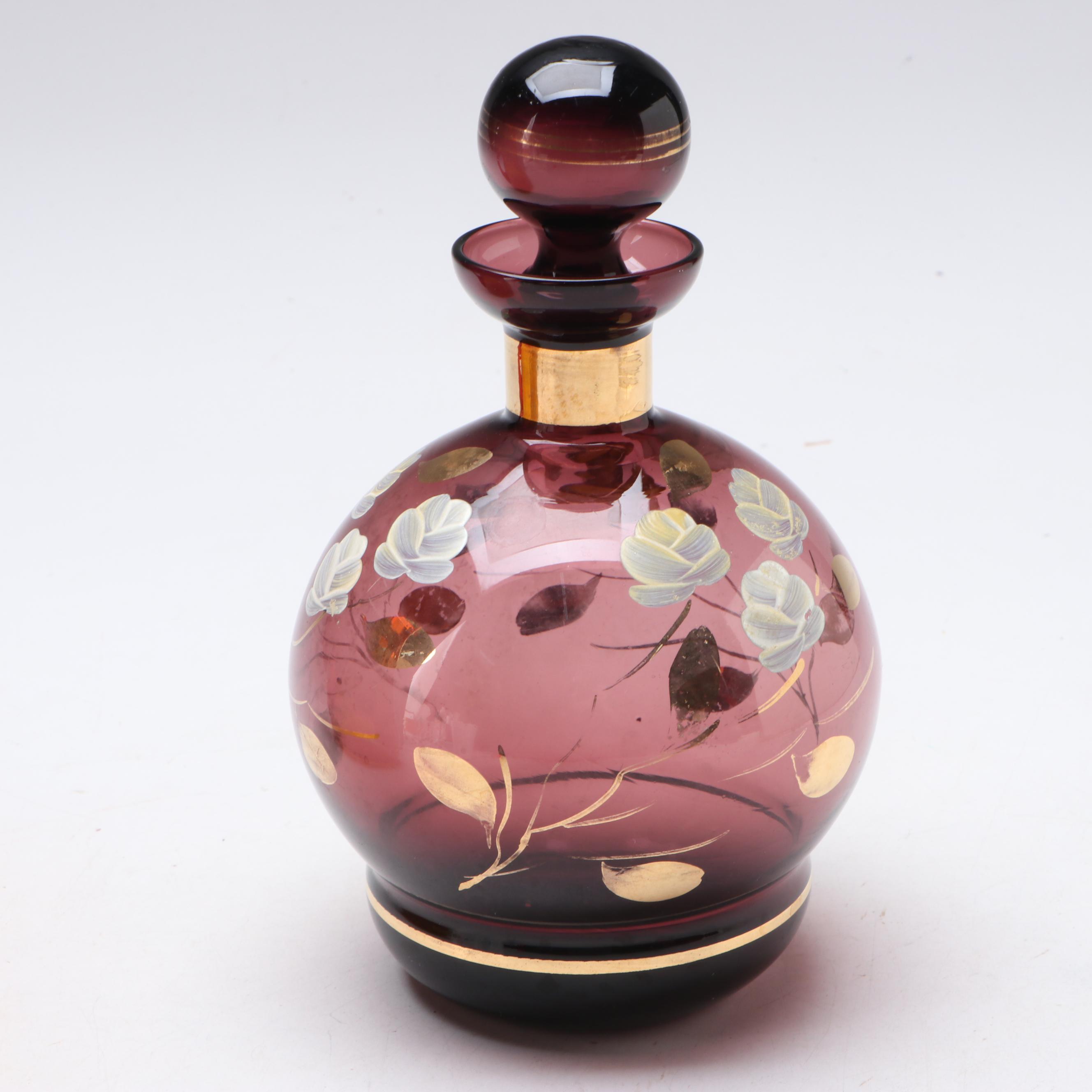 Mid Century Modern Style Amberina Glass Pitcher with Hand-Painted Glass Decanter