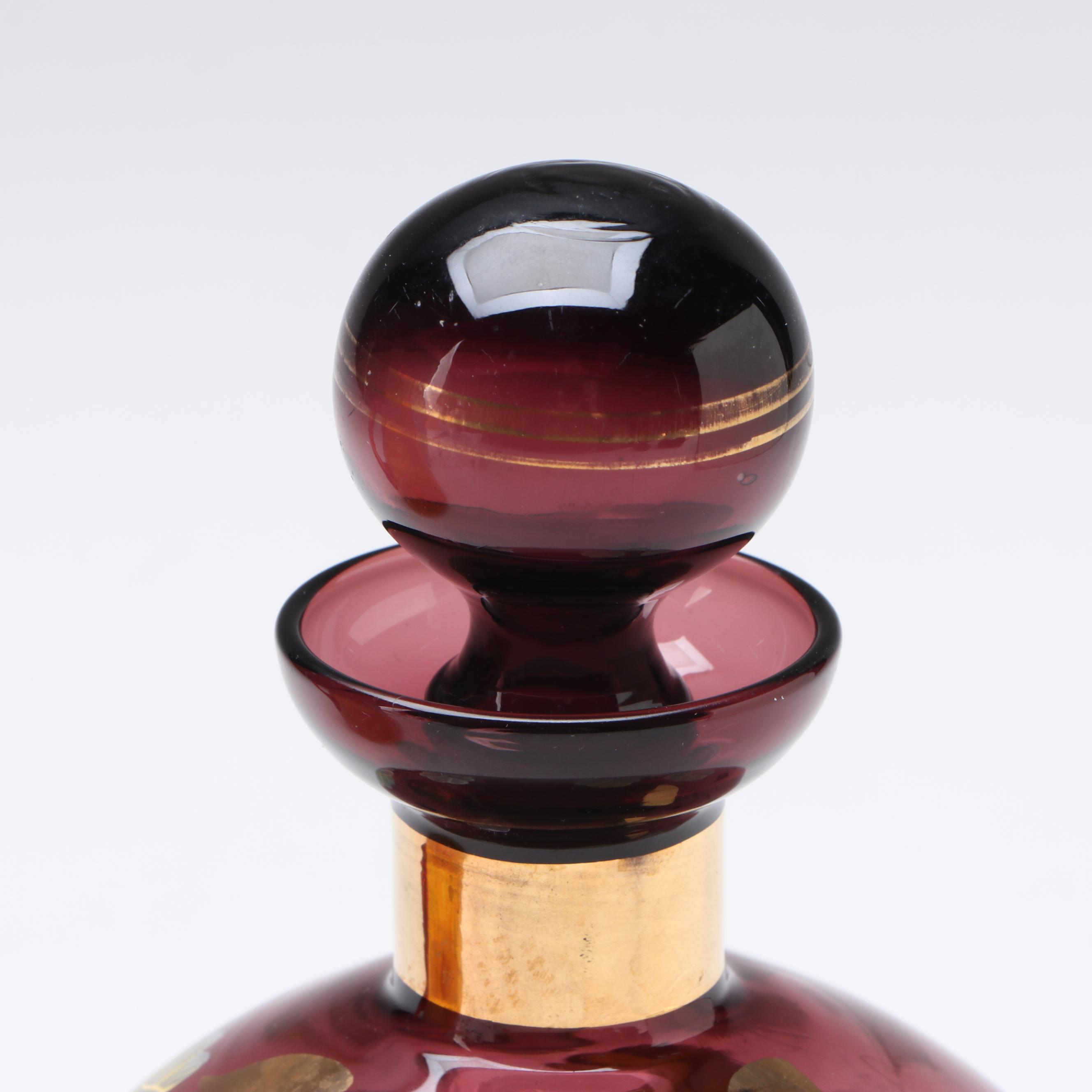 Mid Century Modern Style Amberina Glass Pitcher with Hand-Painted Glass Decanter