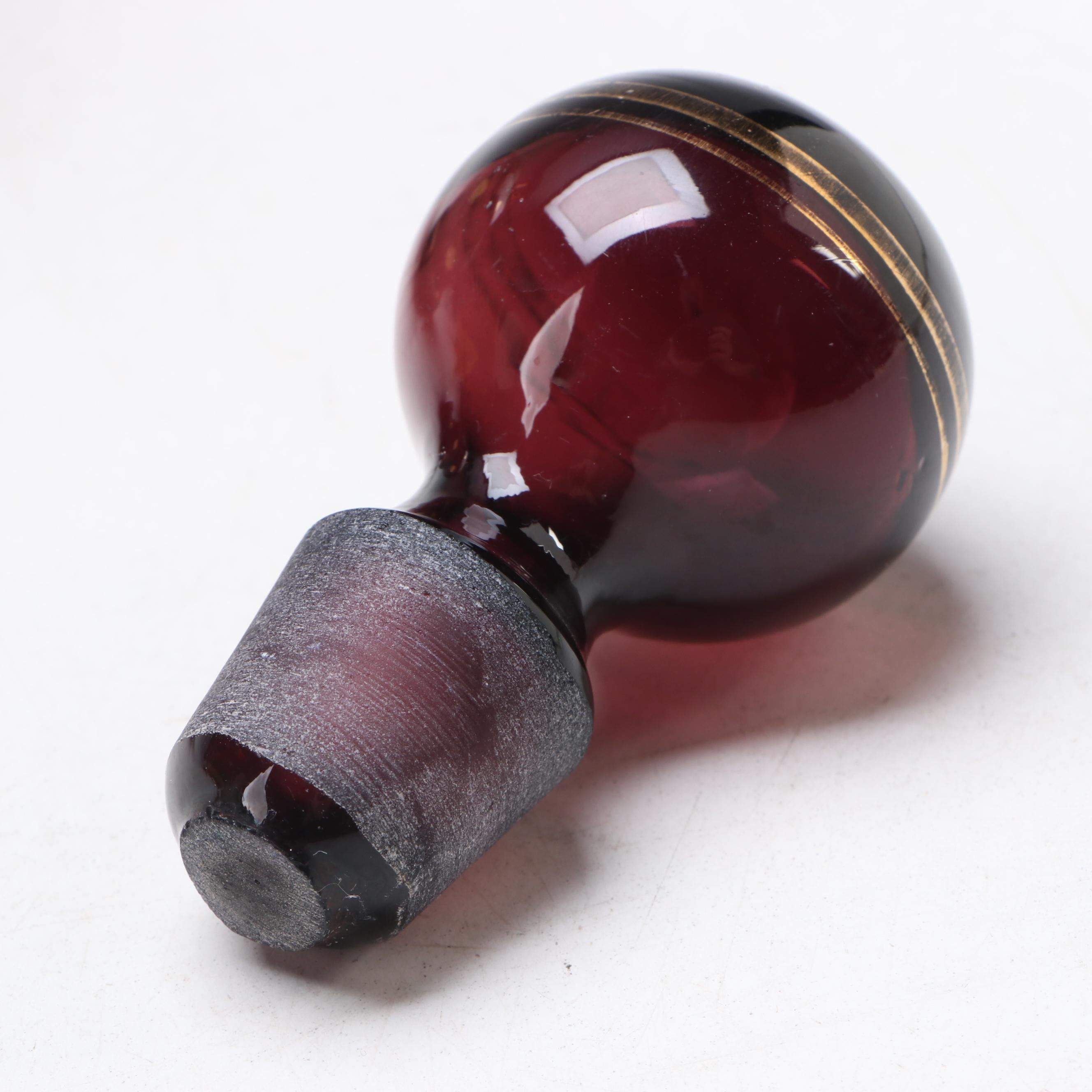 Mid Century Modern Style Amberina Glass Pitcher with Hand-Painted Glass Decanter