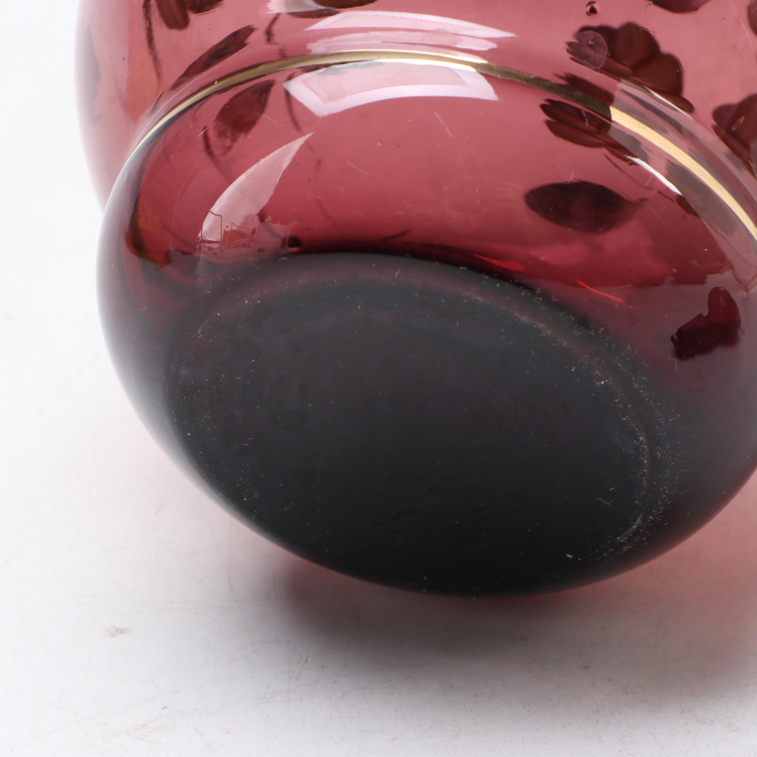 Mid Century Modern Style Amberina Glass Pitcher with Hand-Painted Glass Decanter