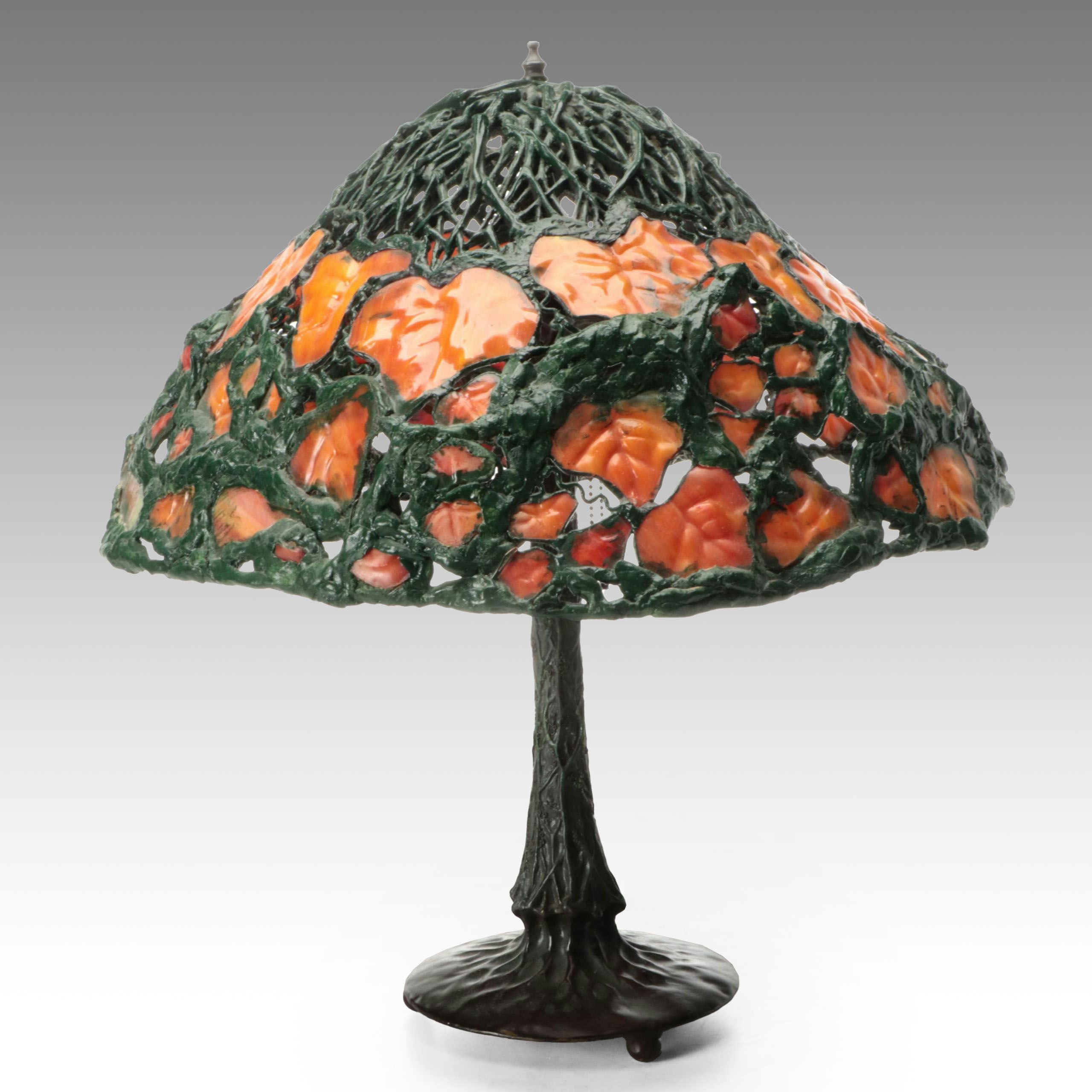 Arts and Crafts Style Slag Glass Three-Arm Table Lamp