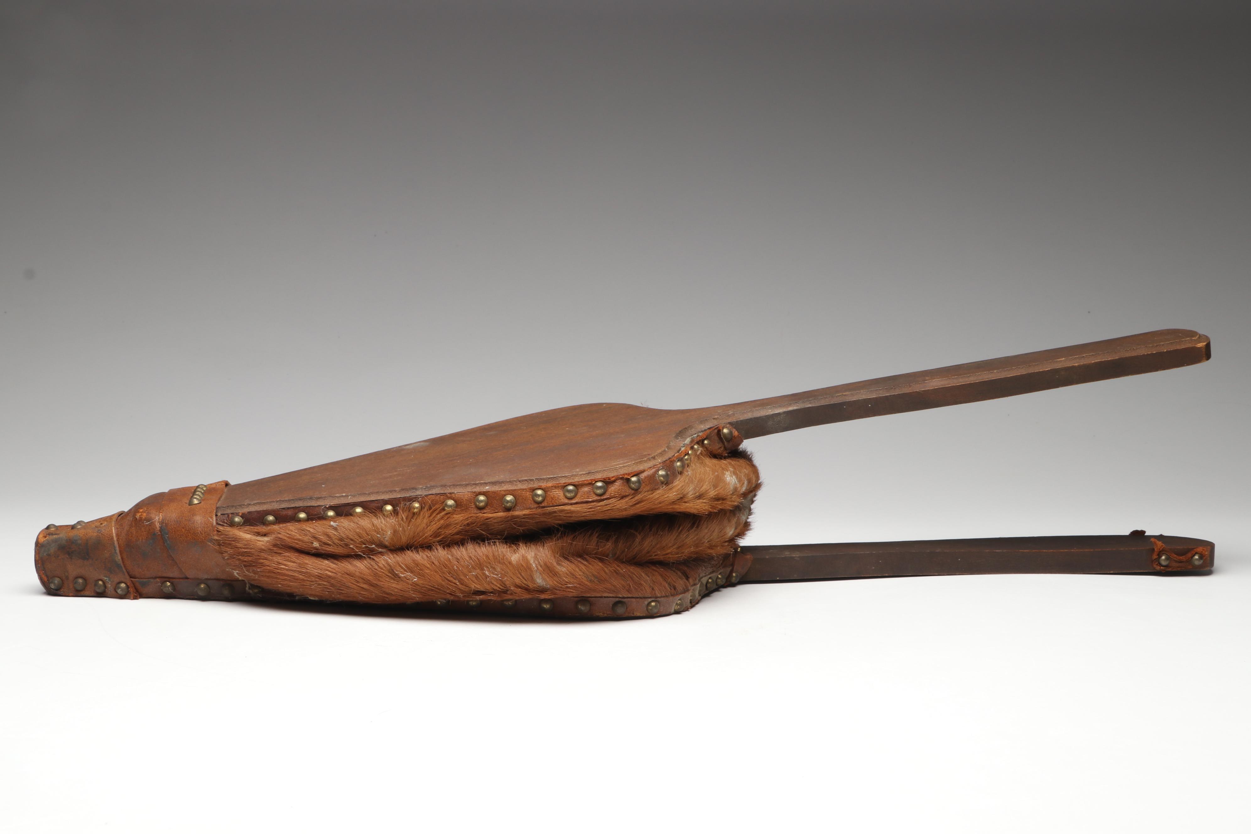 French Hair on Hide Blacksmith's Bellows with Brass Mortar and Pestle