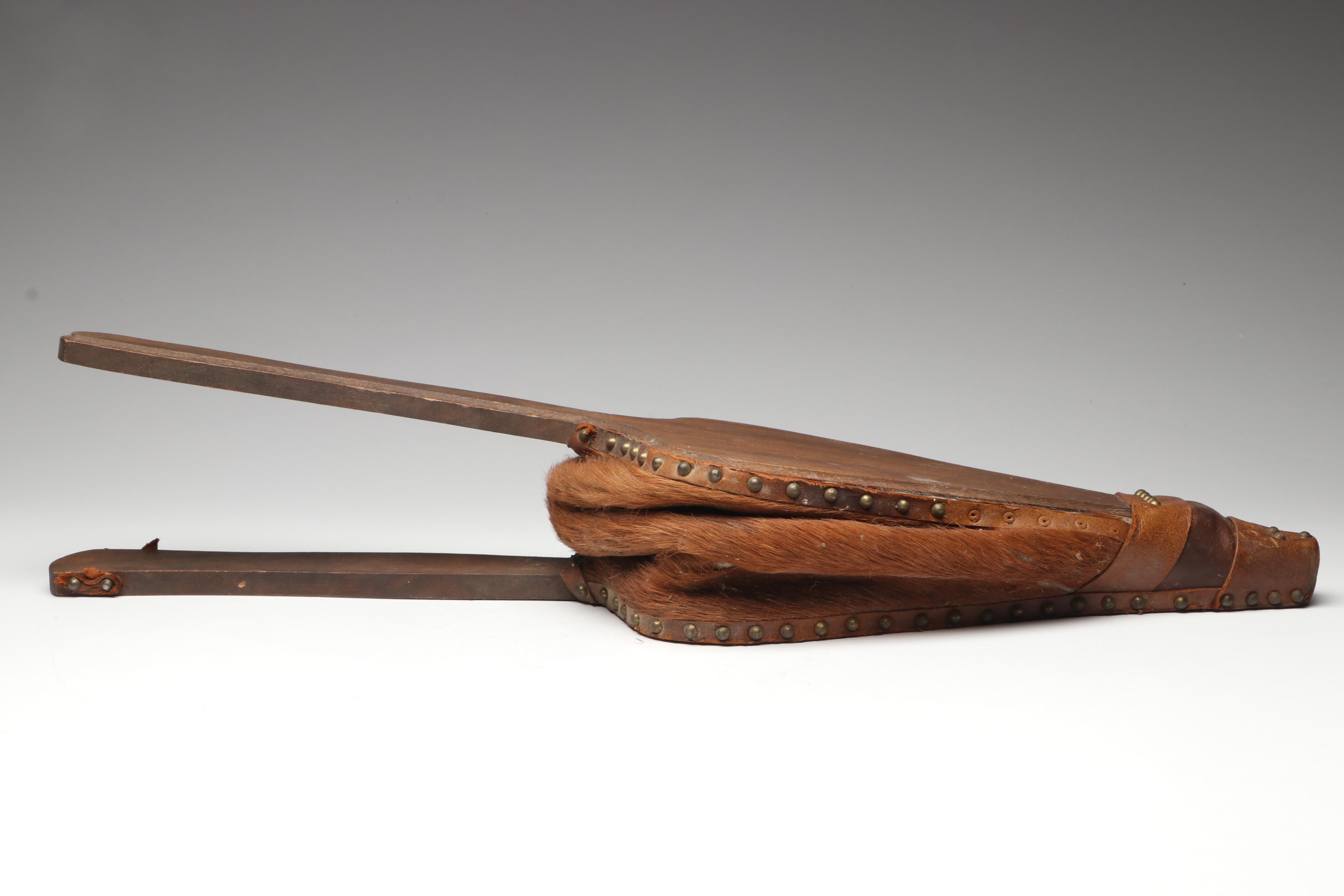 French Hair on Hide Blacksmith's Bellows with Brass Mortar and Pestle