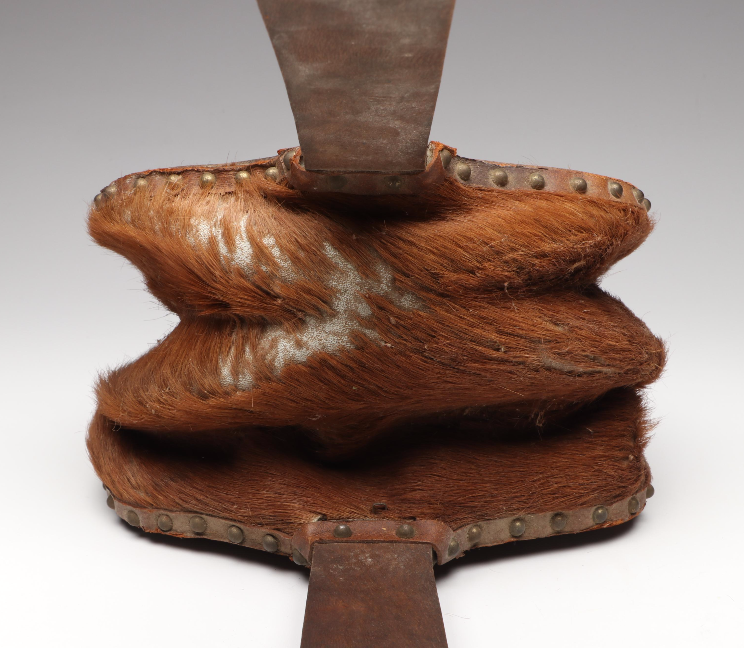 French Hair on Hide Blacksmith's Bellows with Brass Mortar and Pestle