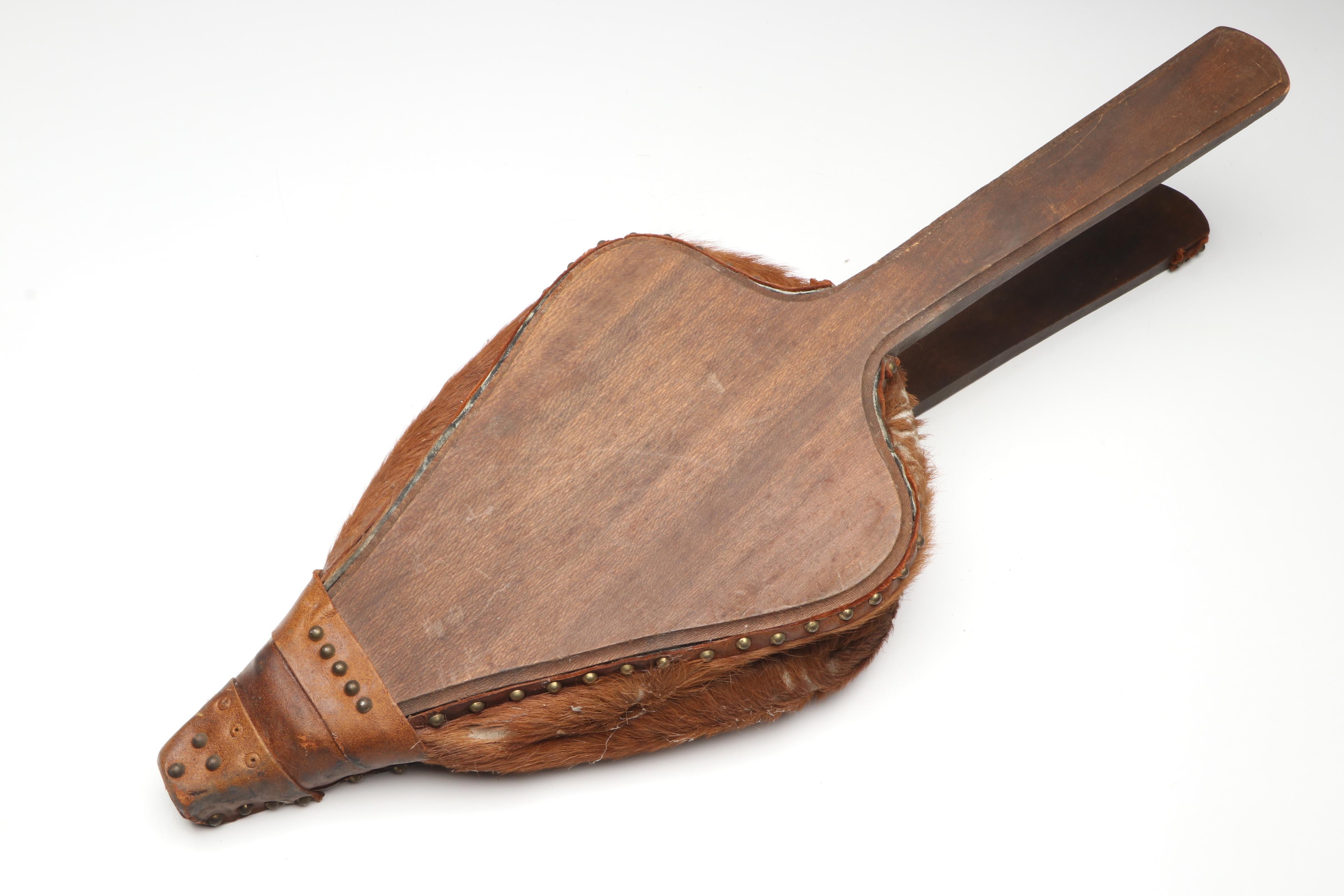 French Hair on Hide Blacksmith's Bellows with Brass Mortar and Pestle