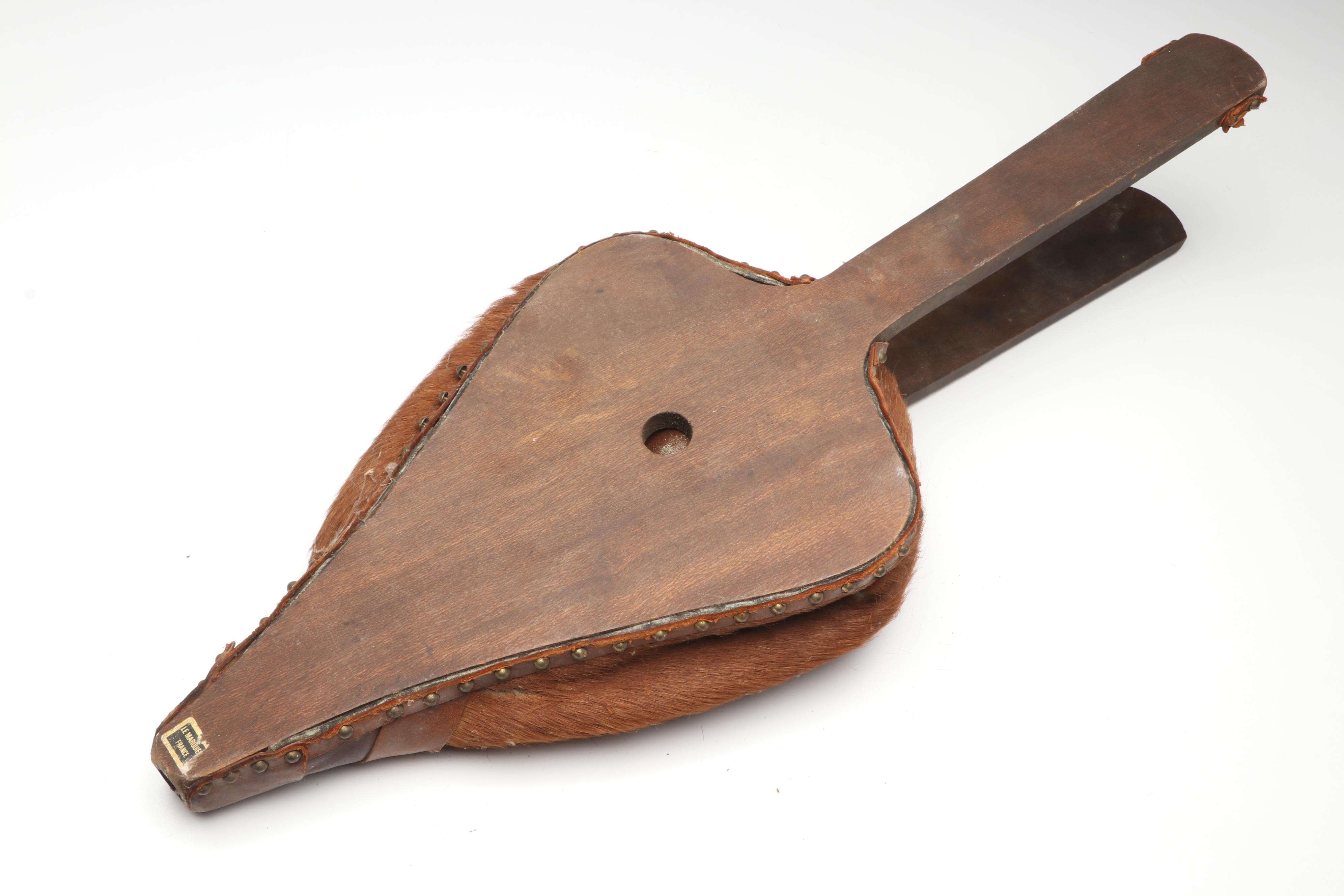 French Hair on Hide Blacksmith's Bellows with Brass Mortar and Pestle