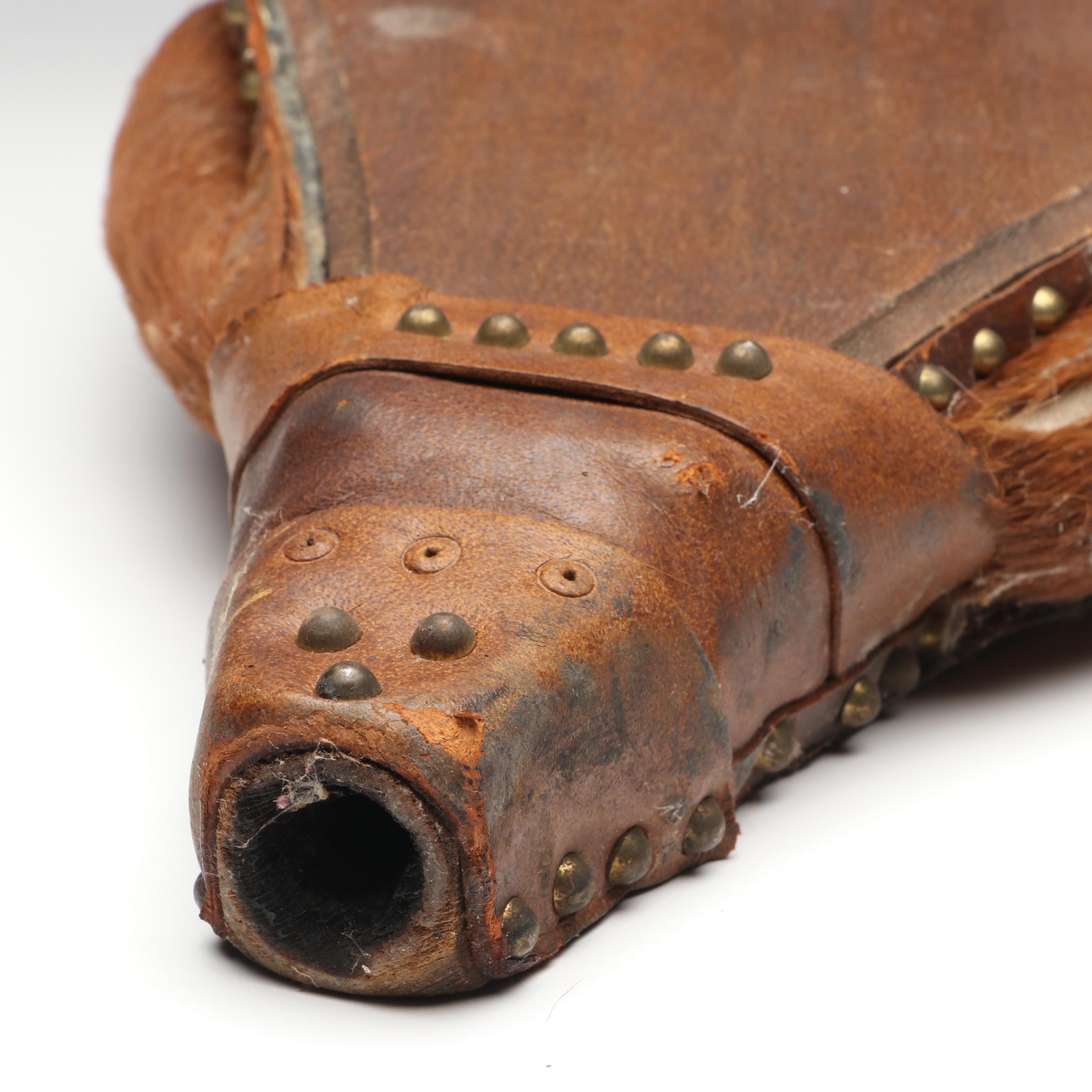 French Hair on Hide Blacksmith's Bellows with Brass Mortar and Pestle