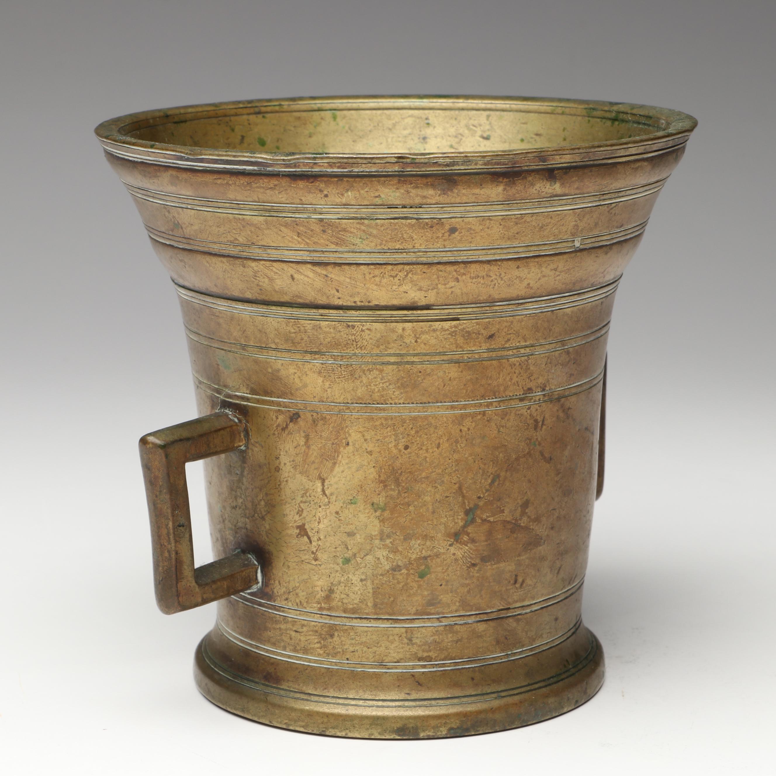 French Hair on Hide Blacksmith's Bellows with Brass Mortar and Pestle