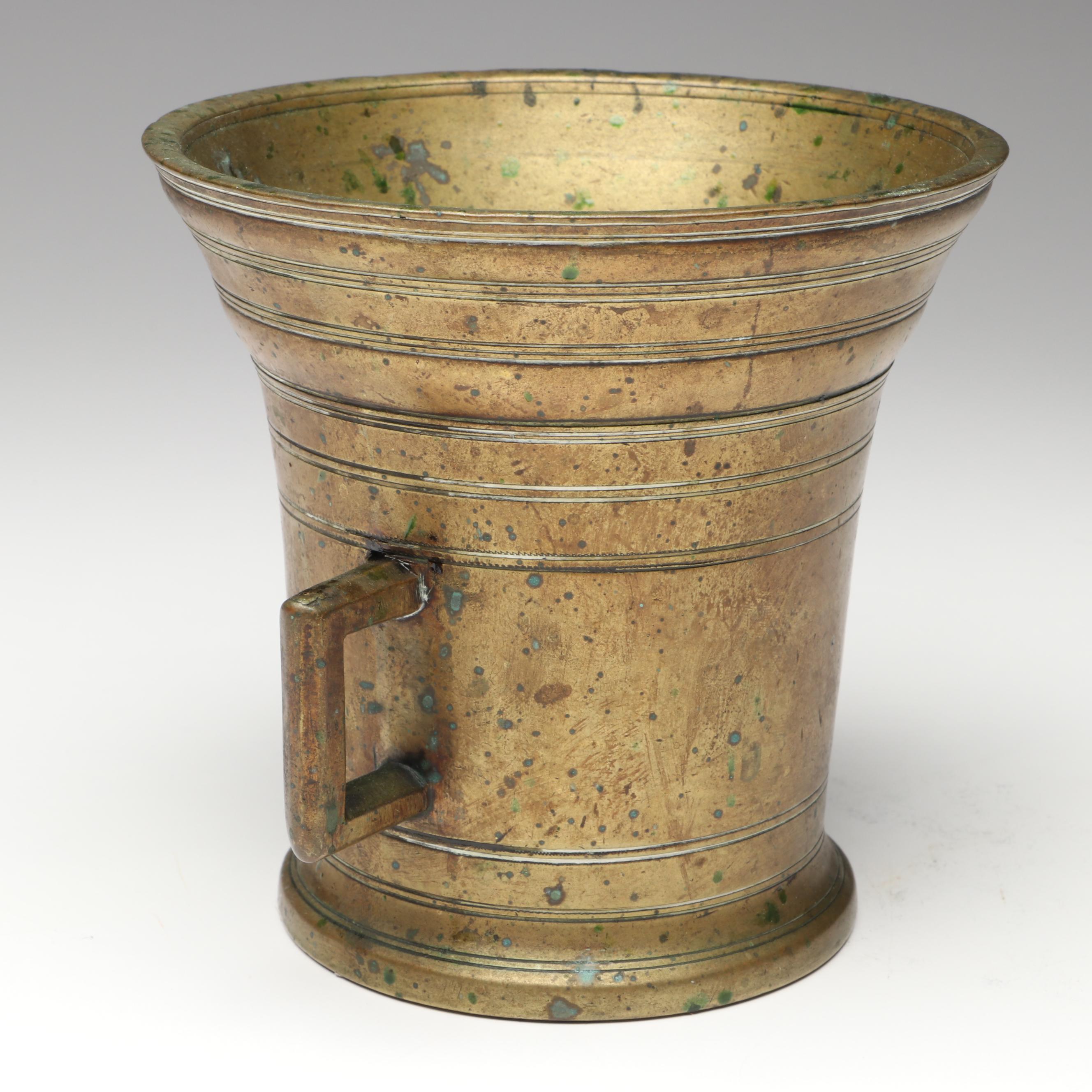 French Hair on Hide Blacksmith's Bellows with Brass Mortar and Pestle