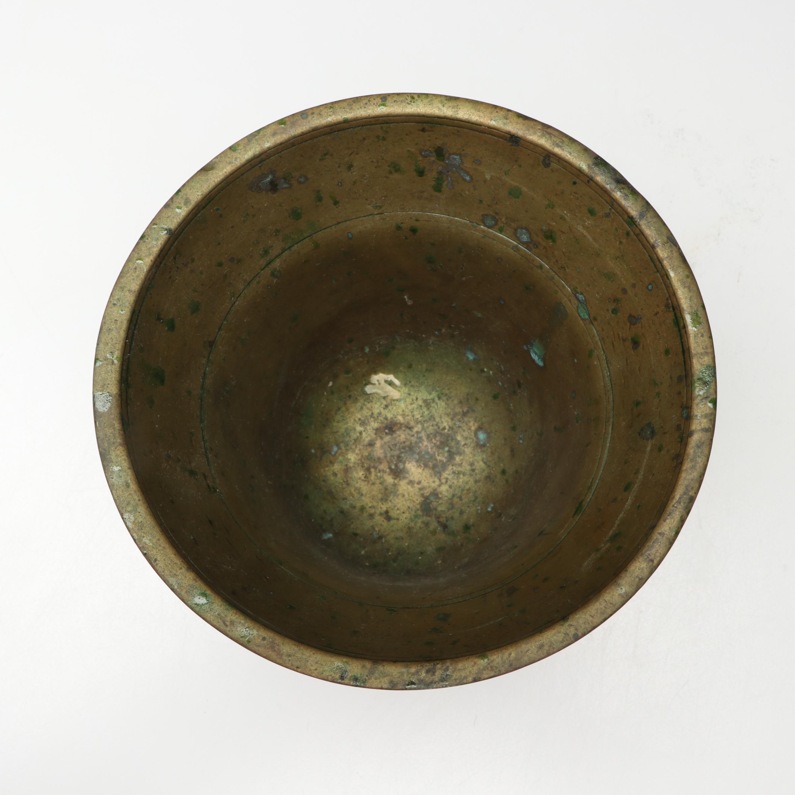 French Hair on Hide Blacksmith's Bellows with Brass Mortar and Pestle