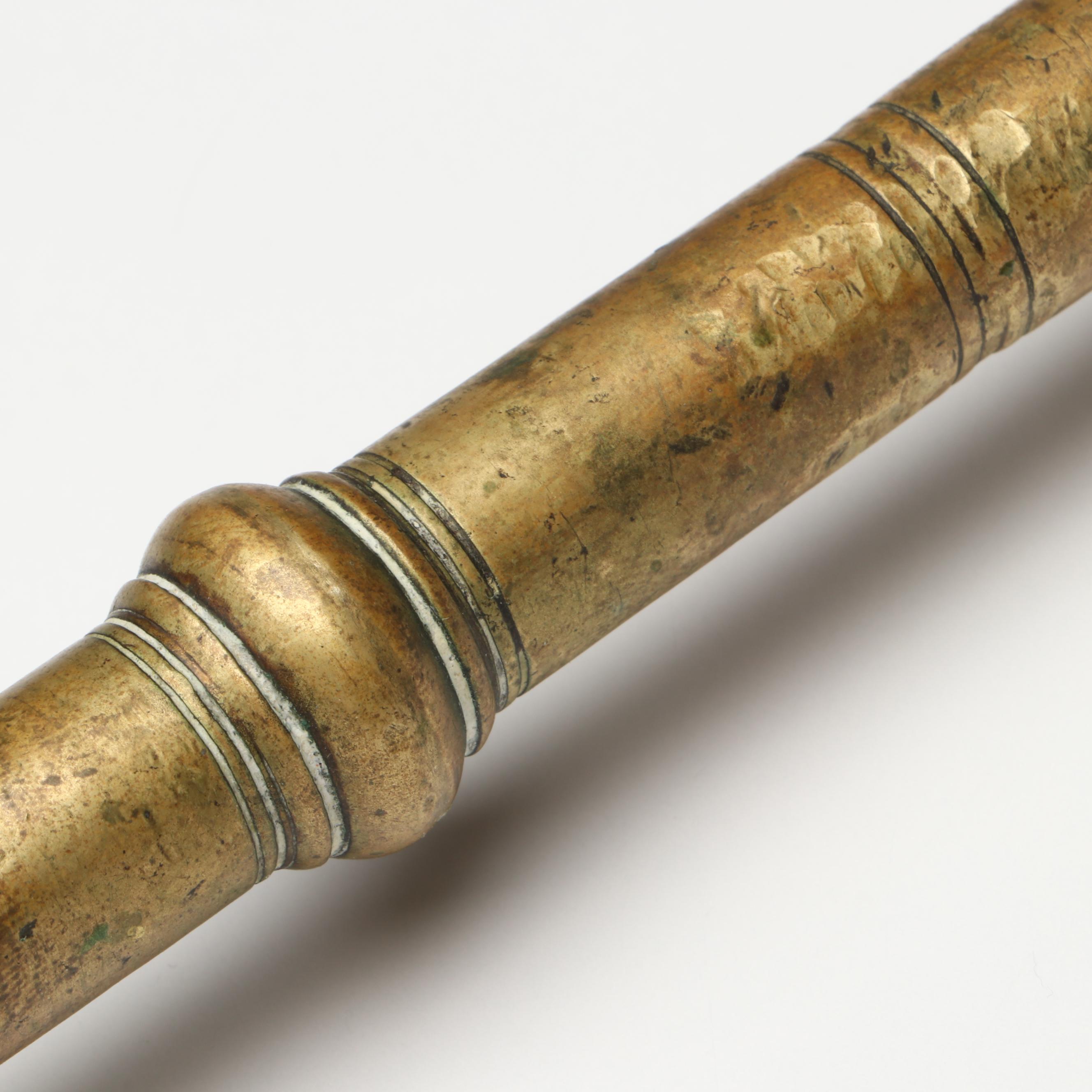 French Hair on Hide Blacksmith's Bellows with Brass Mortar and Pestle