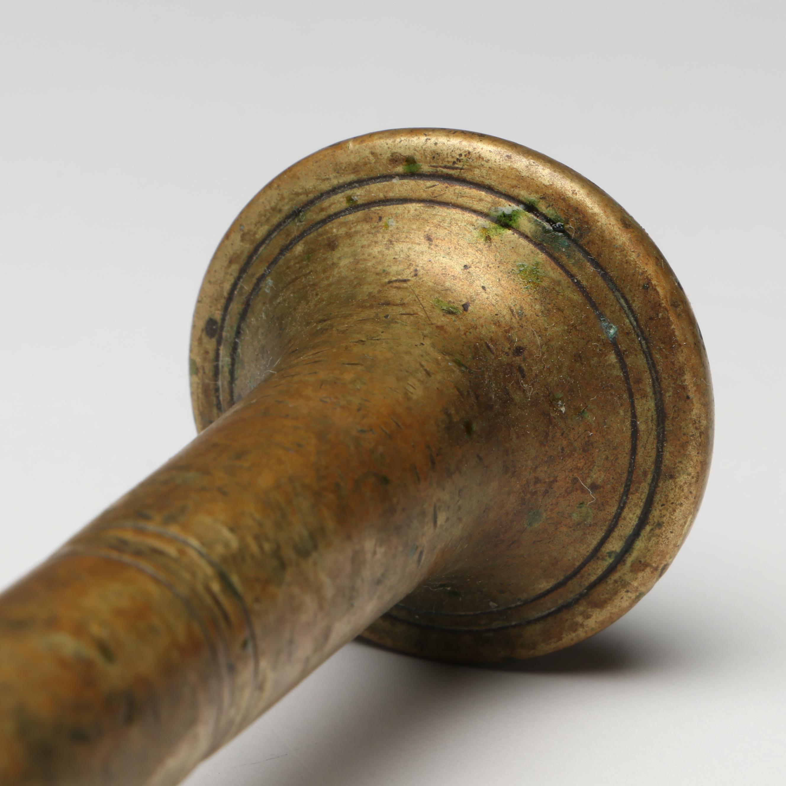 French Hair on Hide Blacksmith's Bellows with Brass Mortar and Pestle