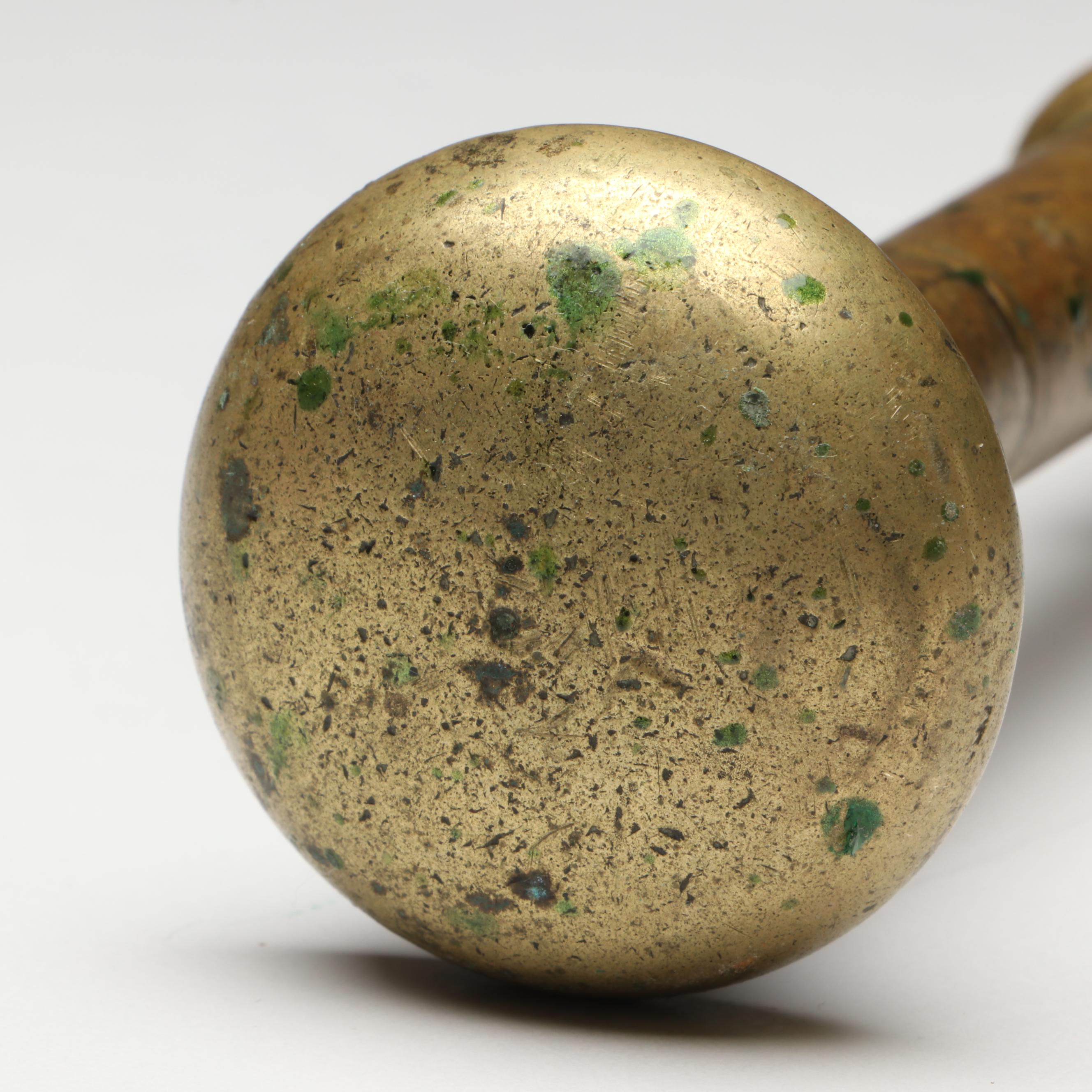 French Hair on Hide Blacksmith's Bellows with Brass Mortar and Pestle