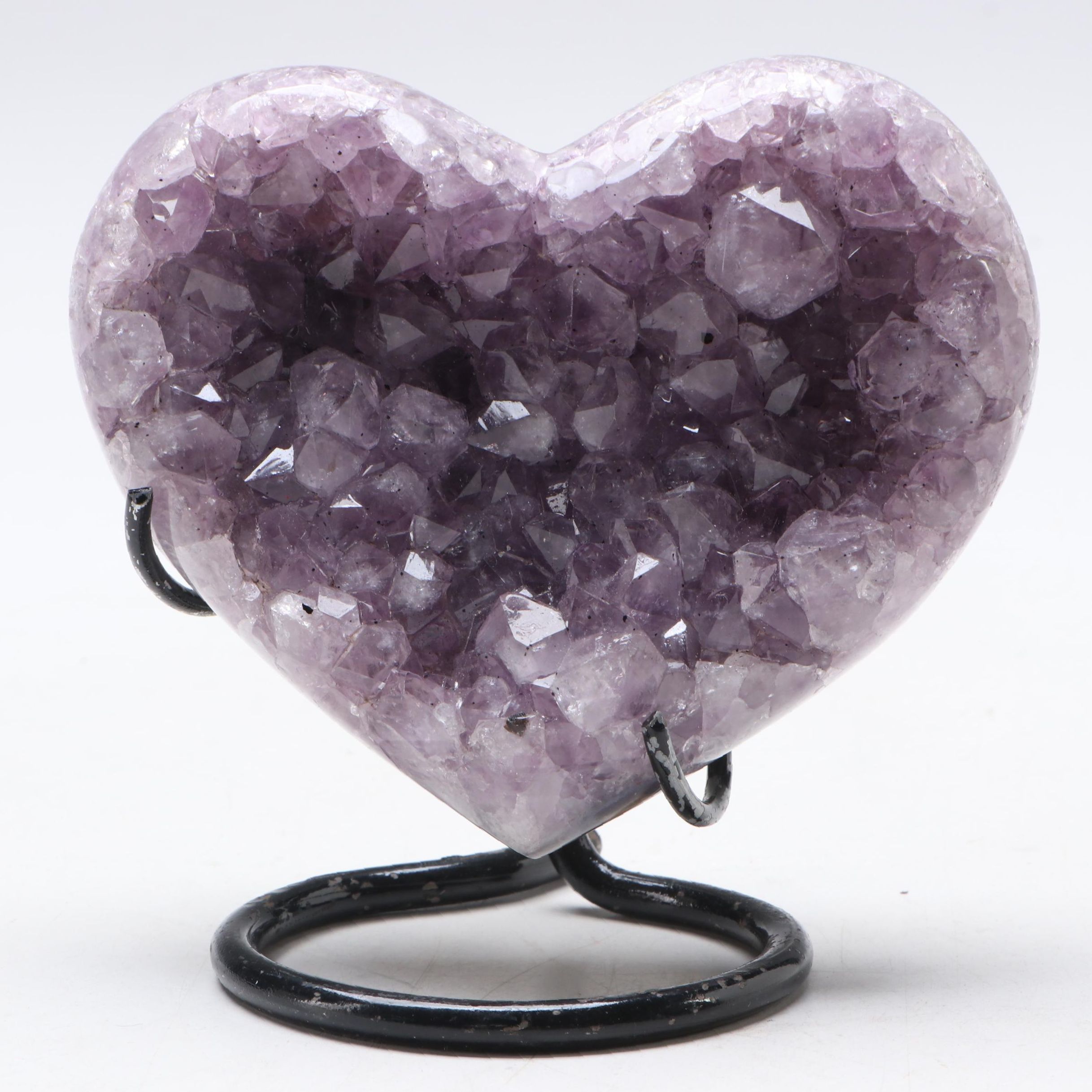 Heart-Shaped Amethyst Geode with Black Metal Stand