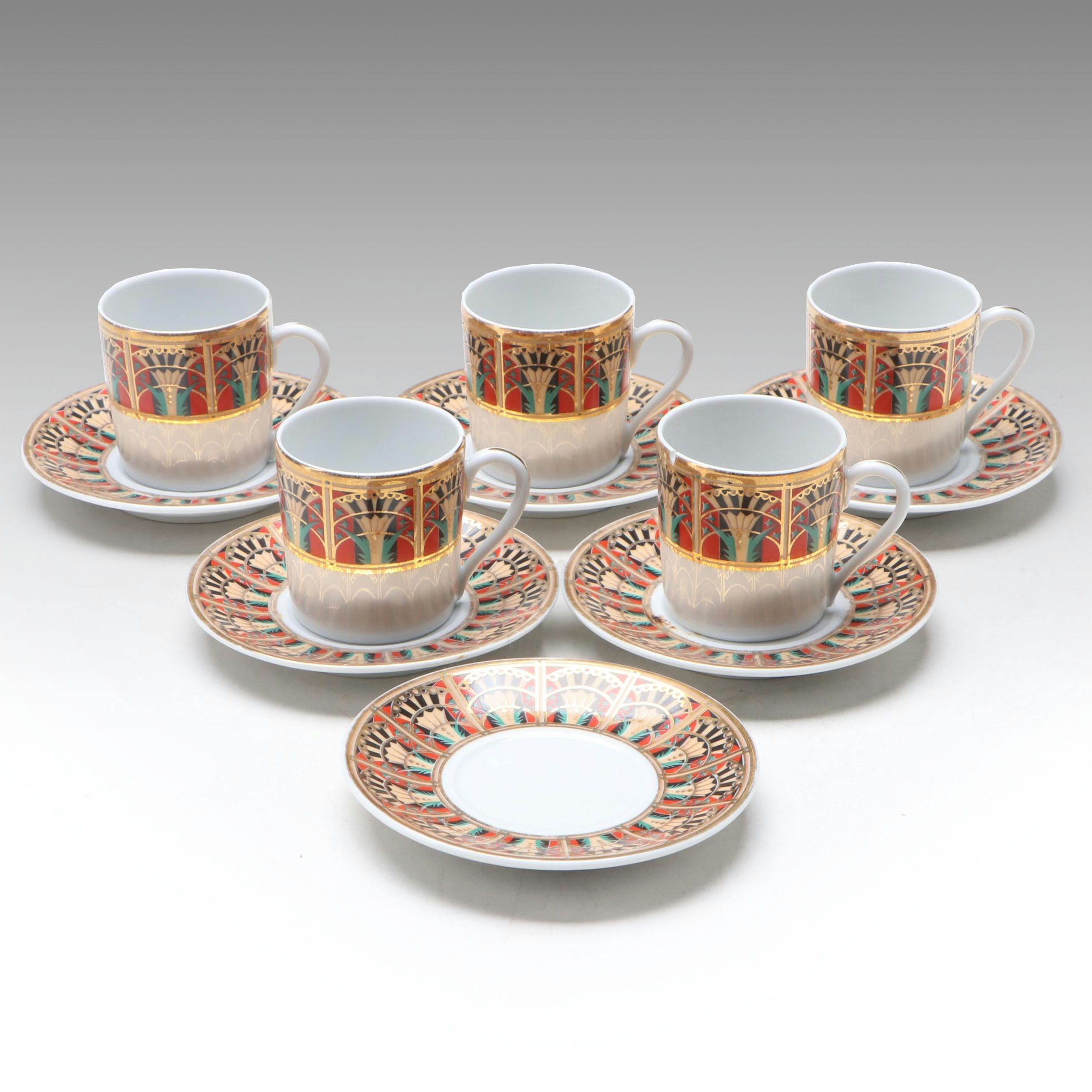 Tunisie Porcelaine La Rose des Sables Porcelain Demitasse Cups and Saucers