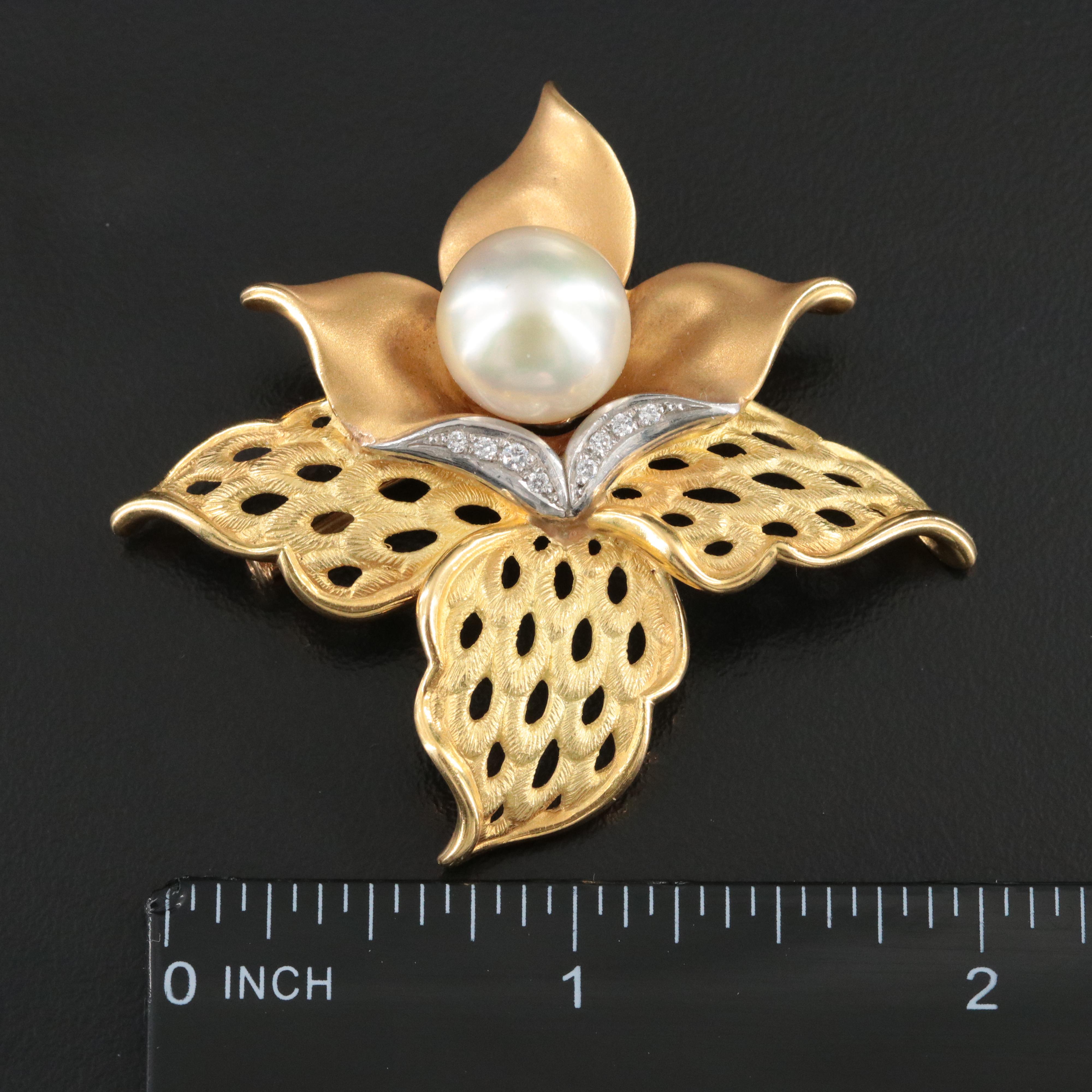 18K Pearl and Diamond Orchid Converter Brooch with Platinum Detail