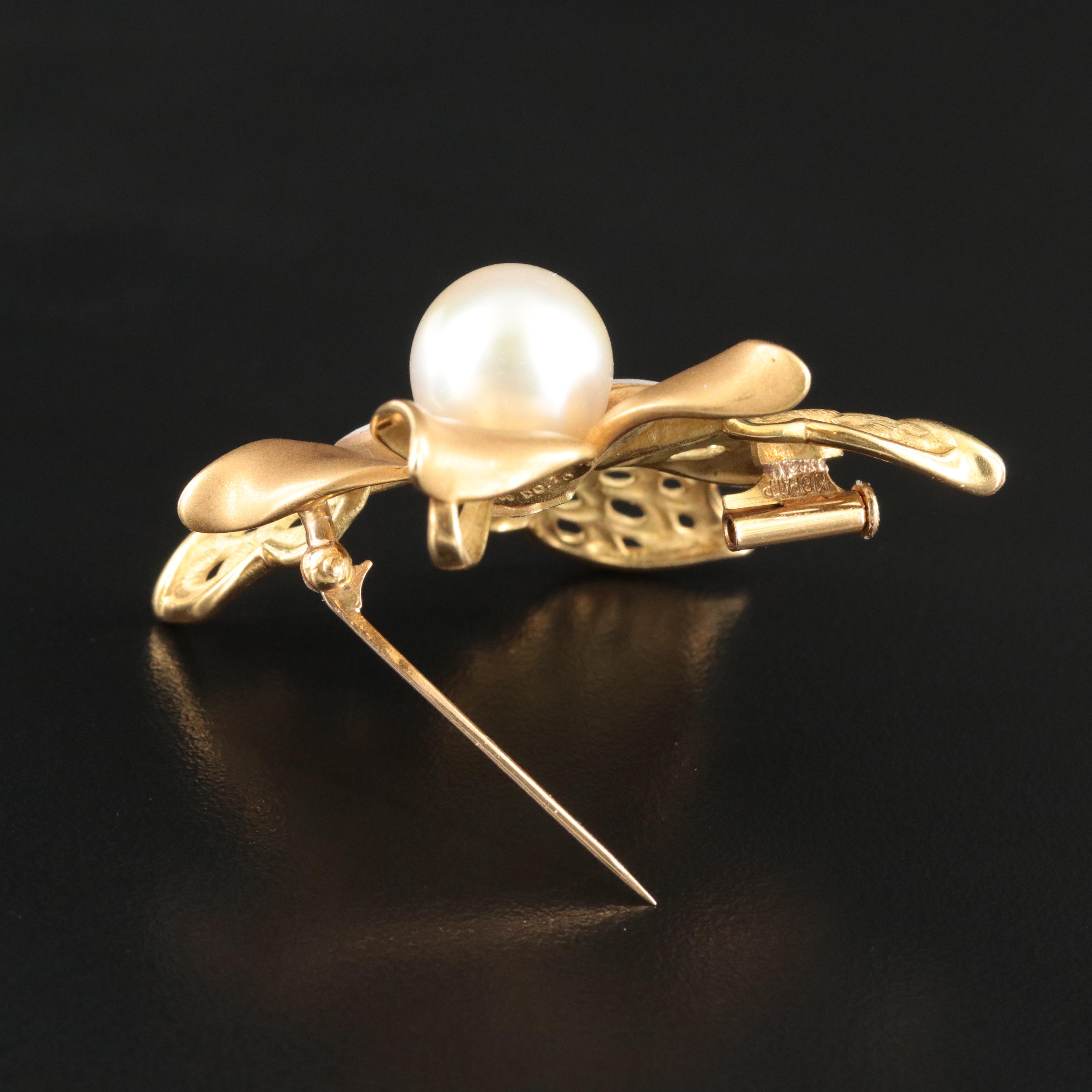 18K Pearl and Diamond Orchid Converter Brooch with Platinum Detail