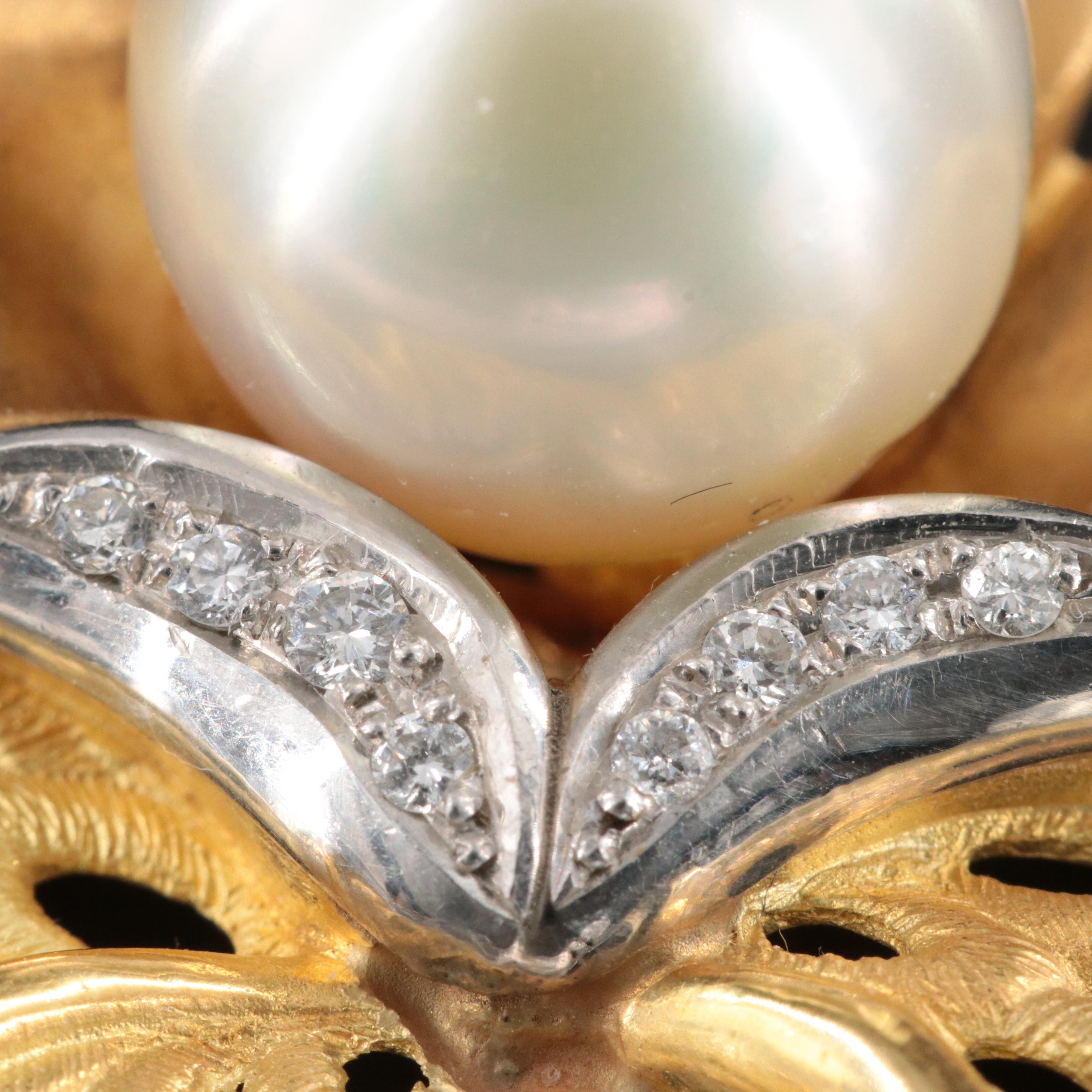 18K Pearl and Diamond Orchid Converter Brooch with Platinum Detail