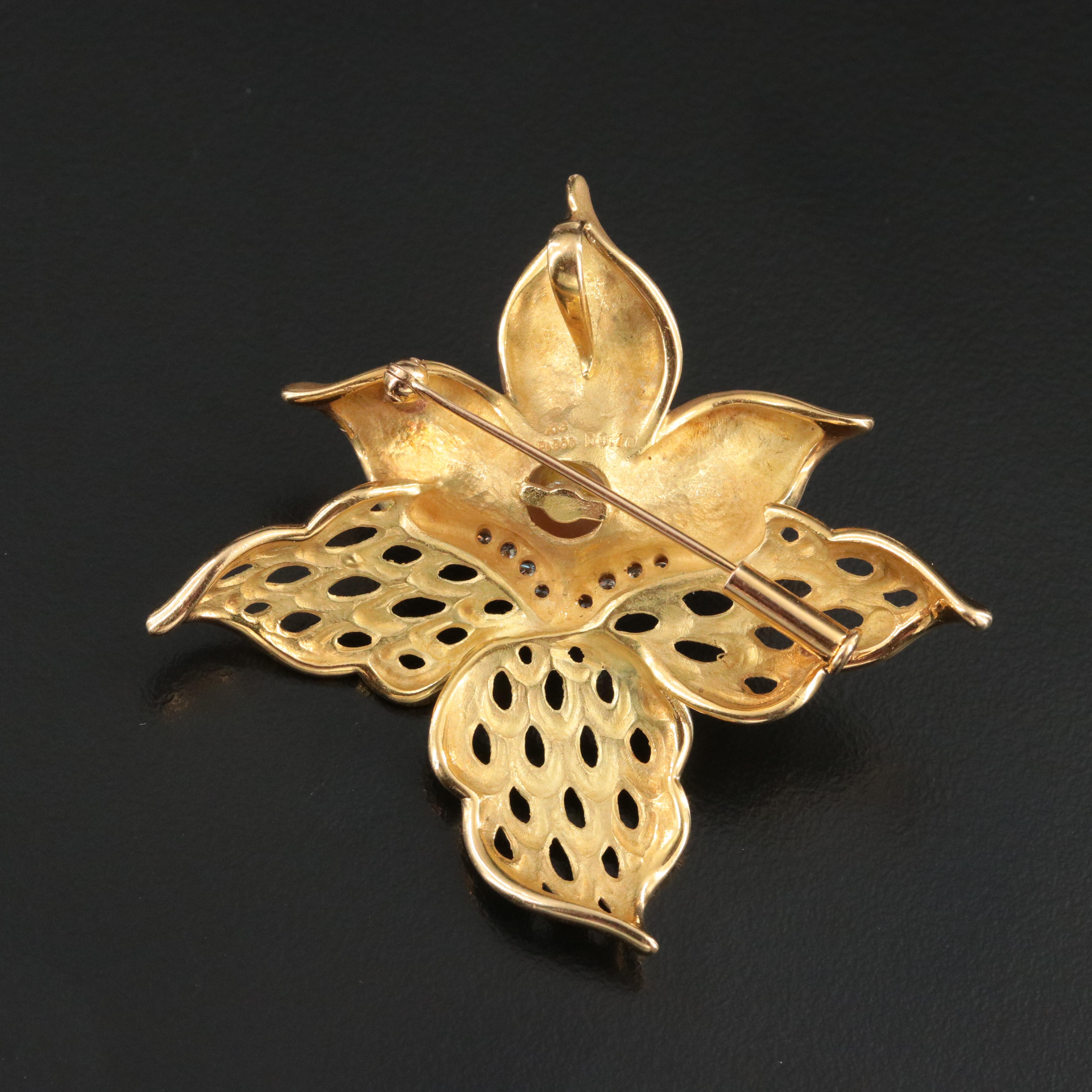 18K Pearl and Diamond Orchid Converter Brooch with Platinum Detail