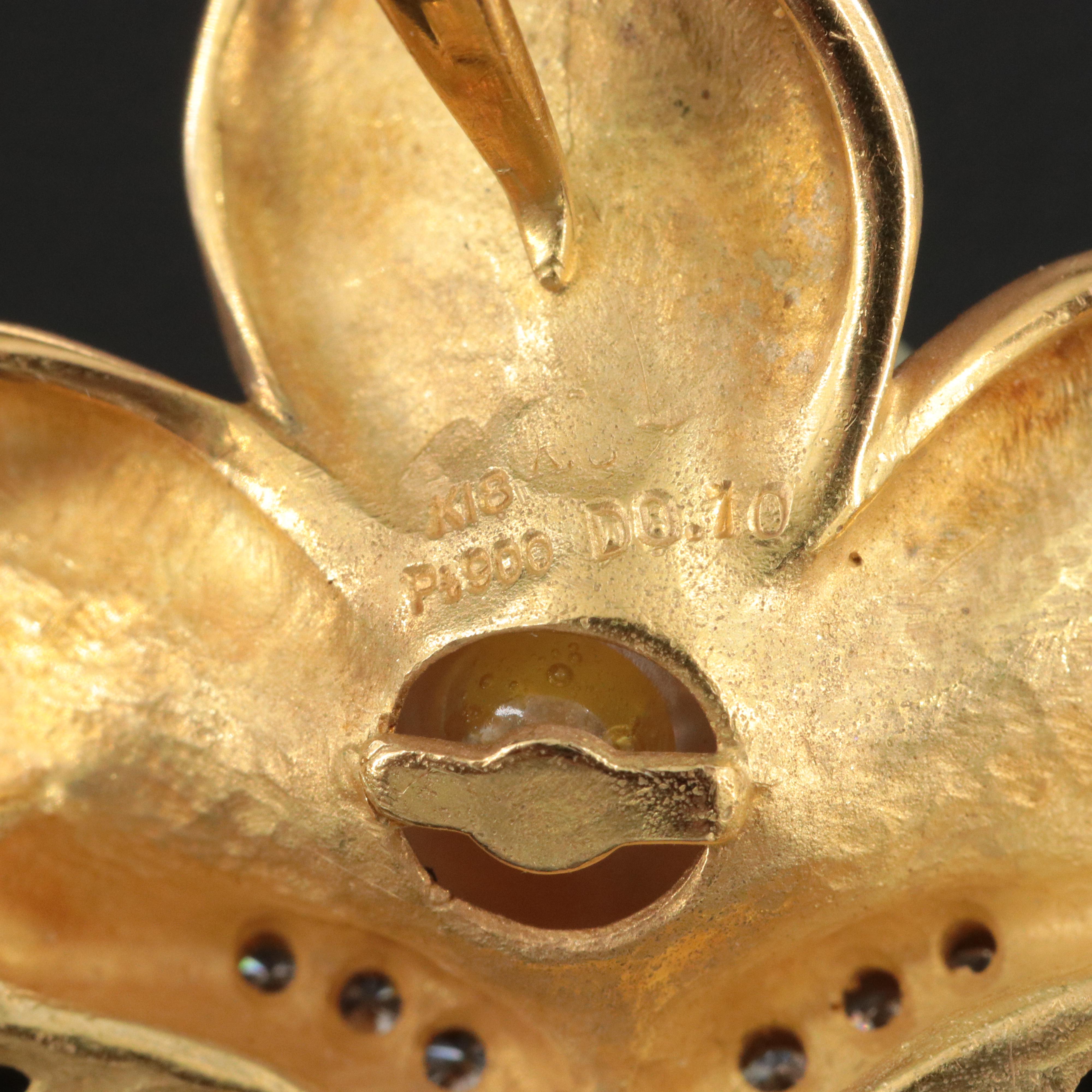 18K Pearl and Diamond Orchid Converter Brooch with Platinum Detail