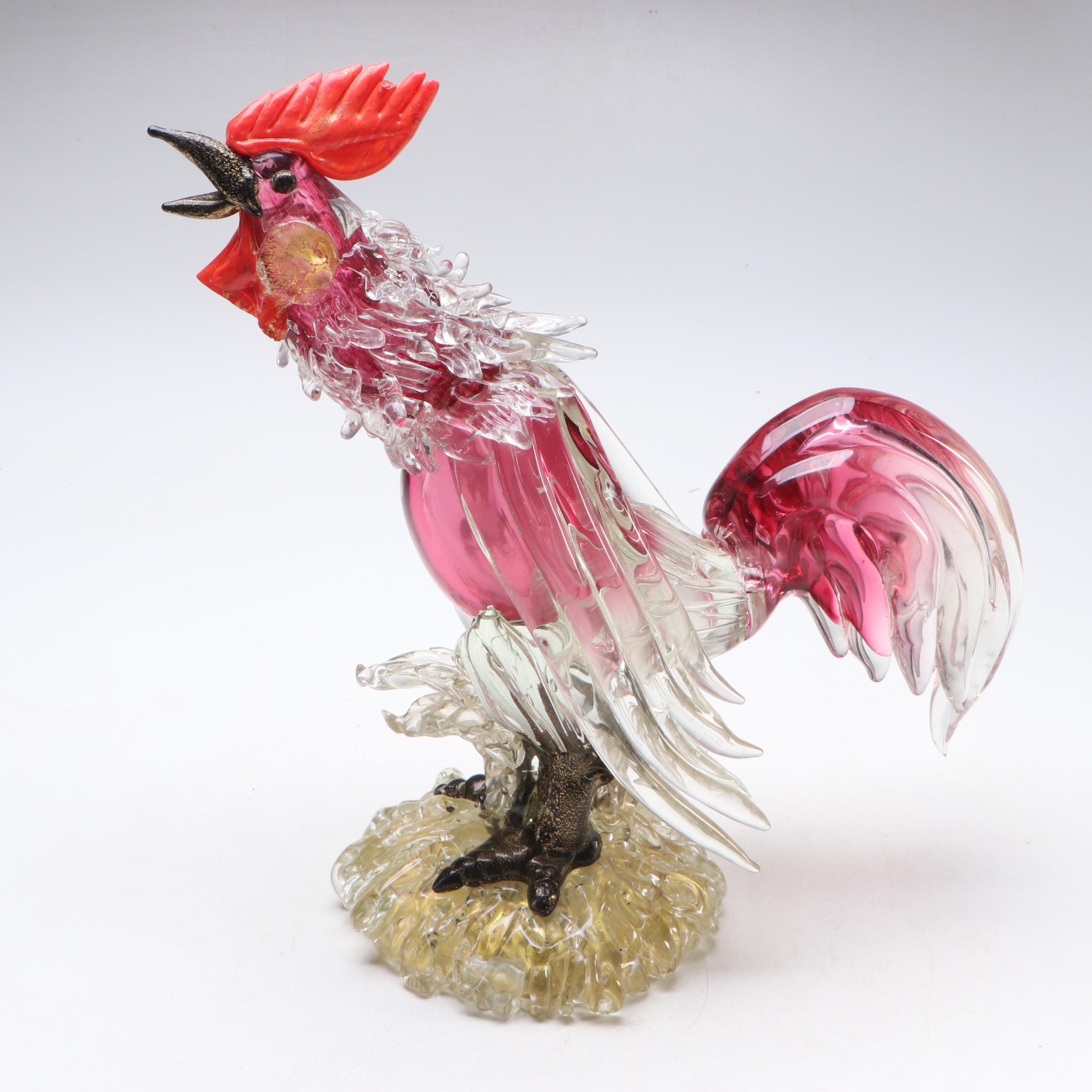 Studio Art Glass Handcrafted Rooster with Aventurine Glass
