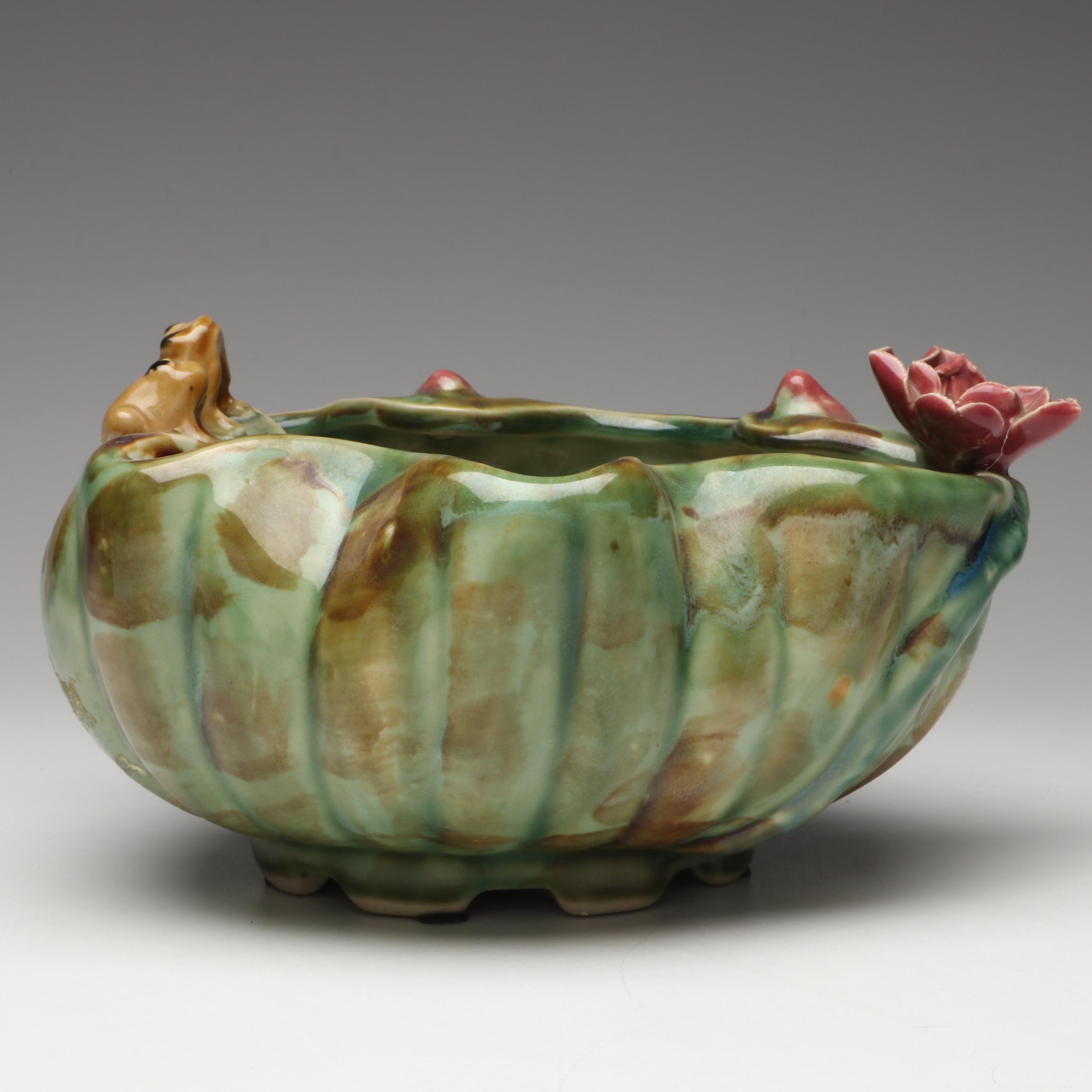 Frog and Lily Pad Art Pottery Stoneware Bowls
