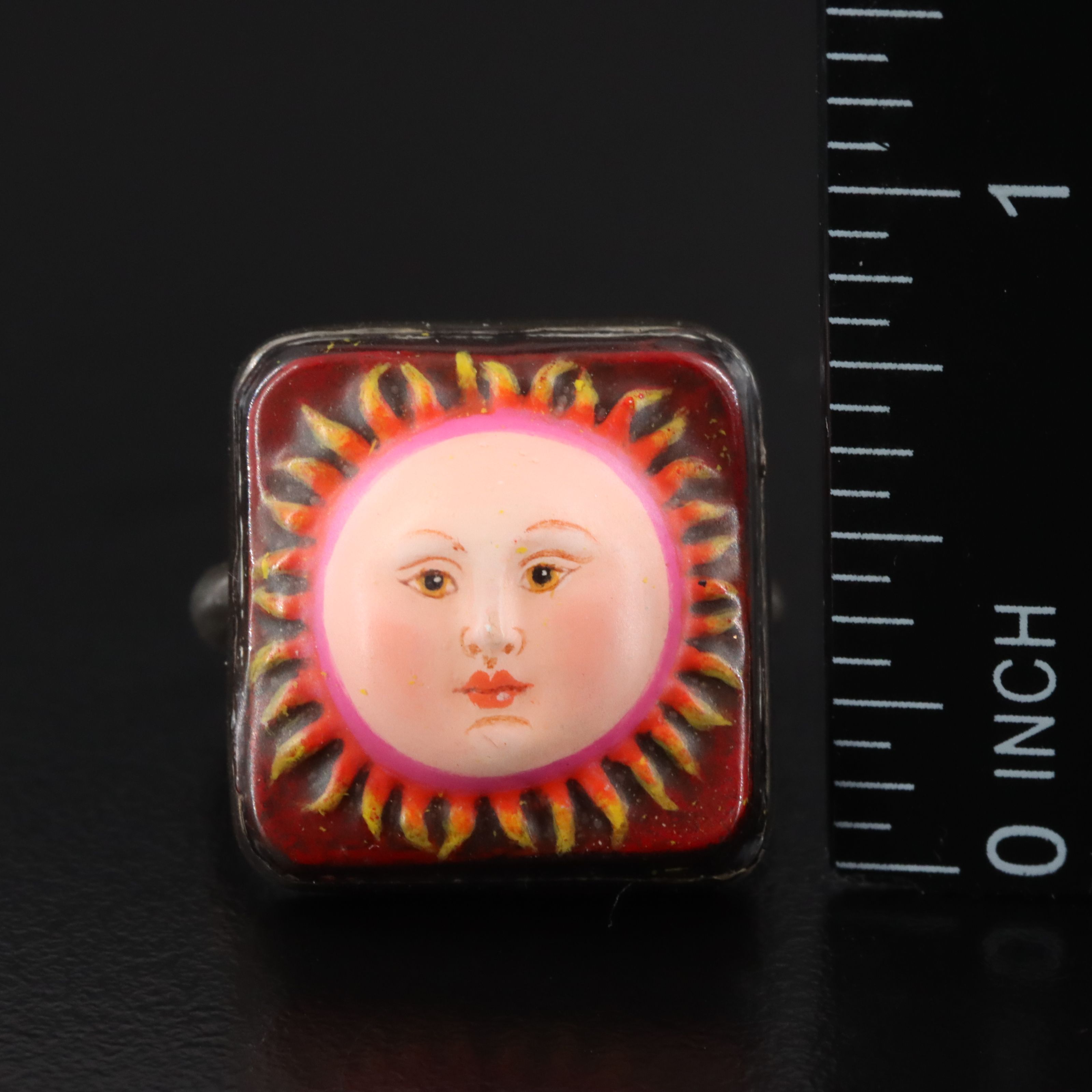 Mexican Sergio Bustamante Sterling Resin Sun Face Ring and Earrings