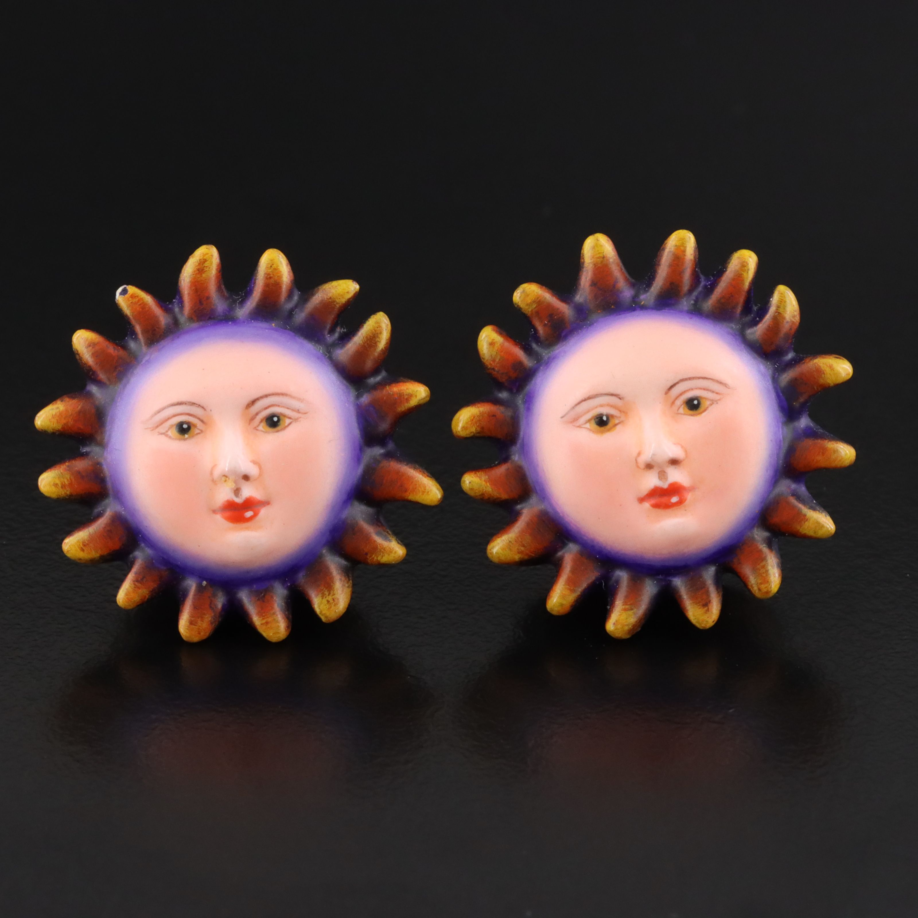 Mexican Sergio Bustamante Sterling Resin Sun Face Ring and Earrings