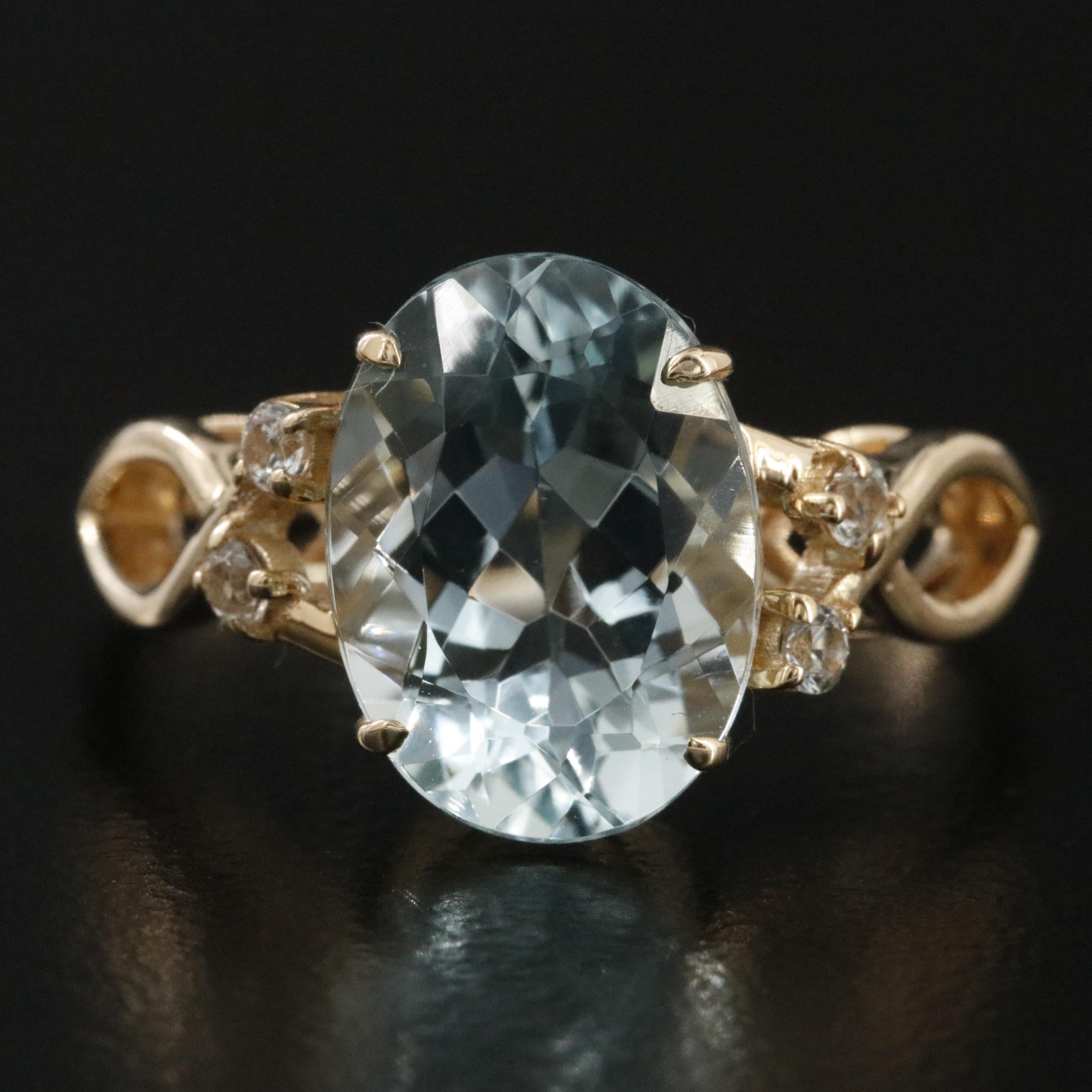 14K Aquamarine and White Sapphire Ring