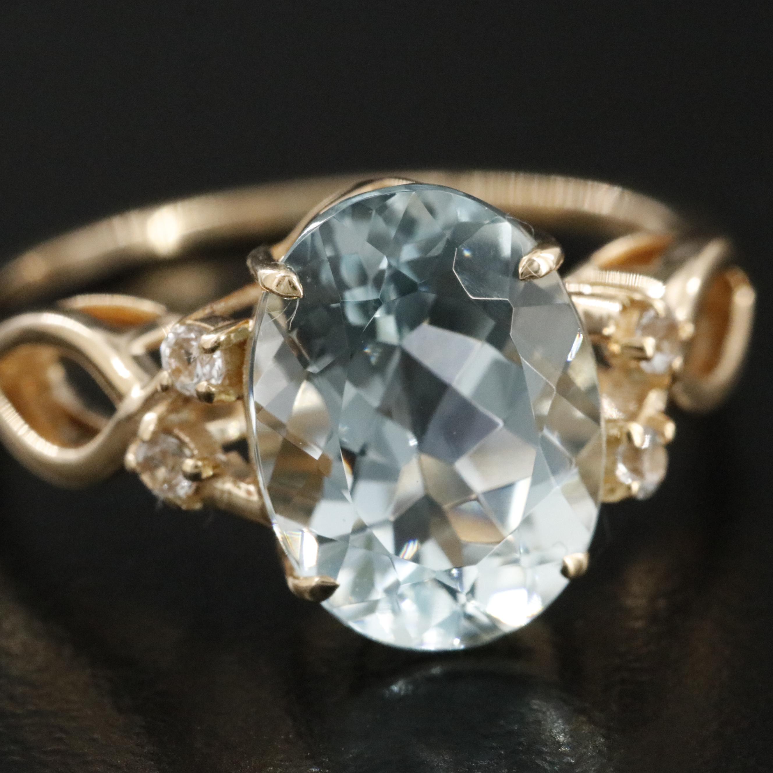 14K Aquamarine and White Sapphire Ring