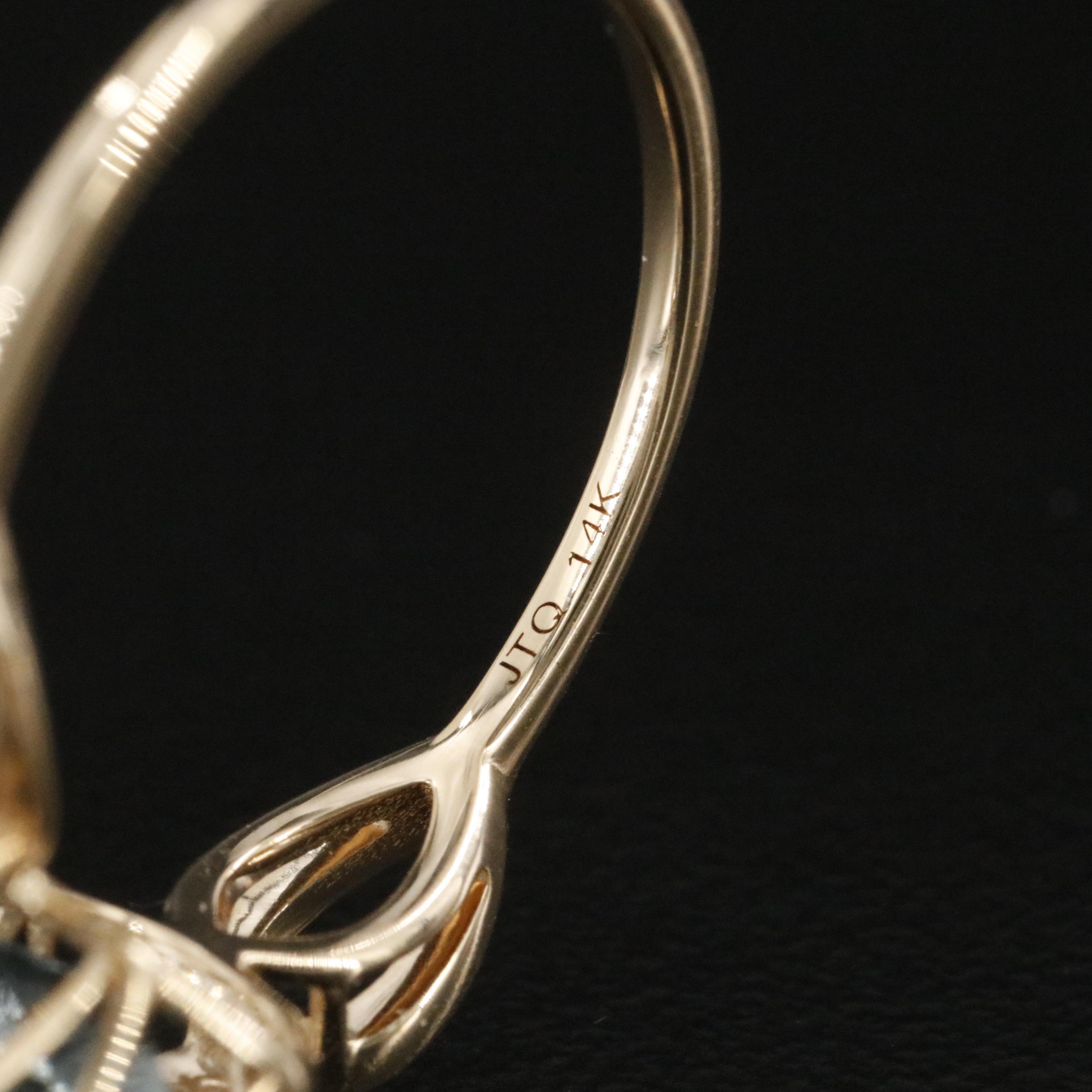 14K Aquamarine and White Sapphire Ring