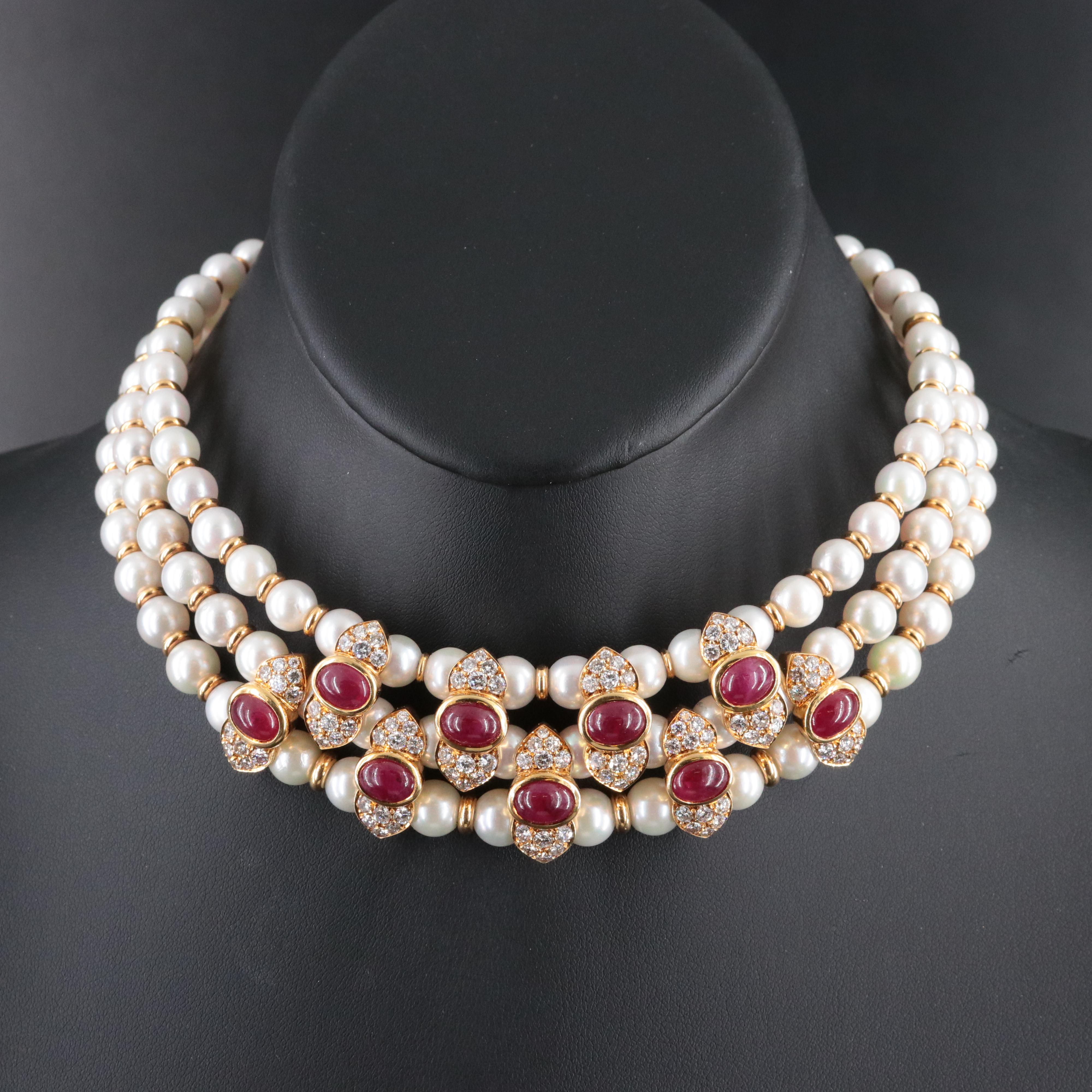 Giovane 18K Ruby, Diamond, and Pearl Flexible Collar