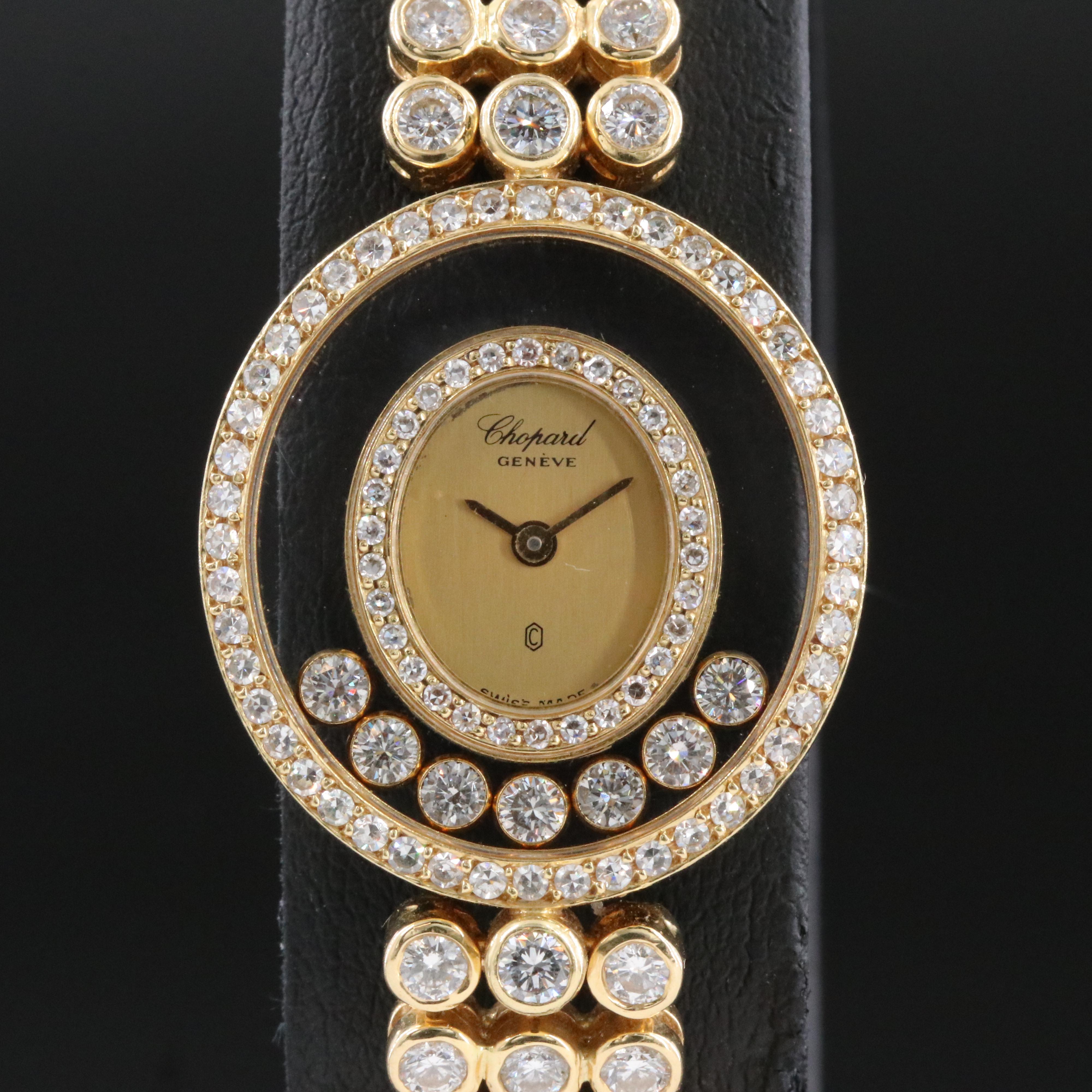 18K Chopard "Happy Diamonds" 8 Carats Total Weight Quartz Watch 5199
