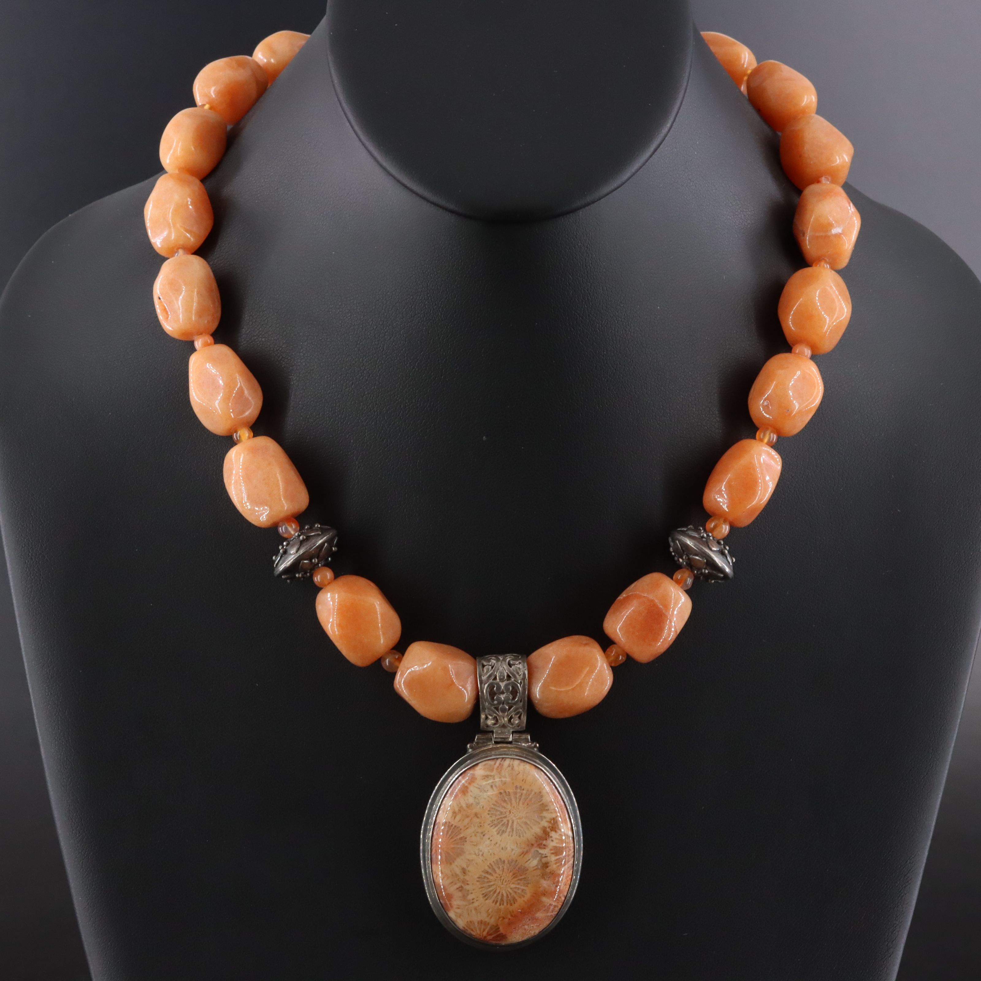 Sterling Coral and Quartz Necklace