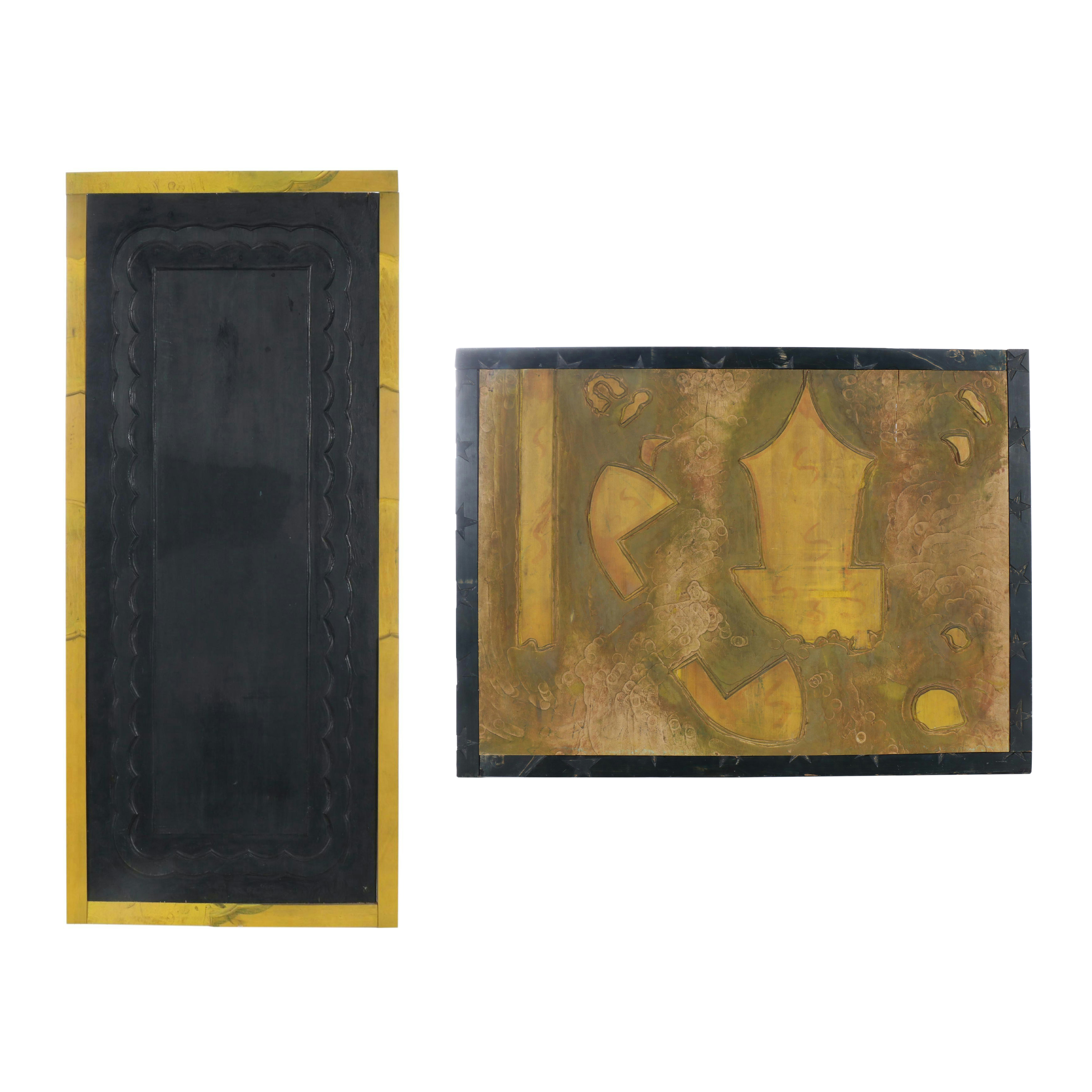 Abstract Wooden Wall Hanging with Carved Star Motif Frame