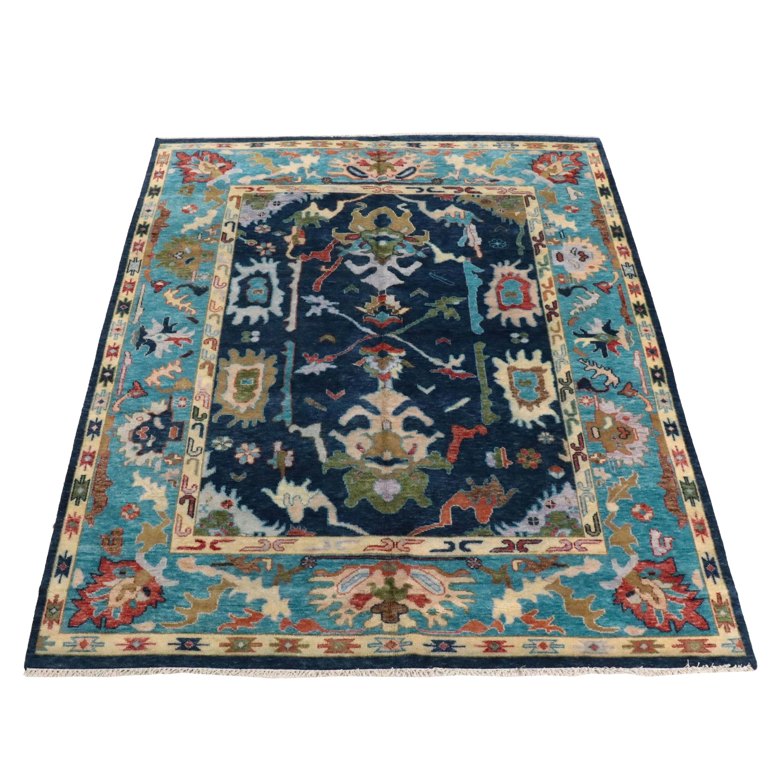 8'11 x 11'9 Hand-Knotted Indo-Turkish Oushak Area Rug